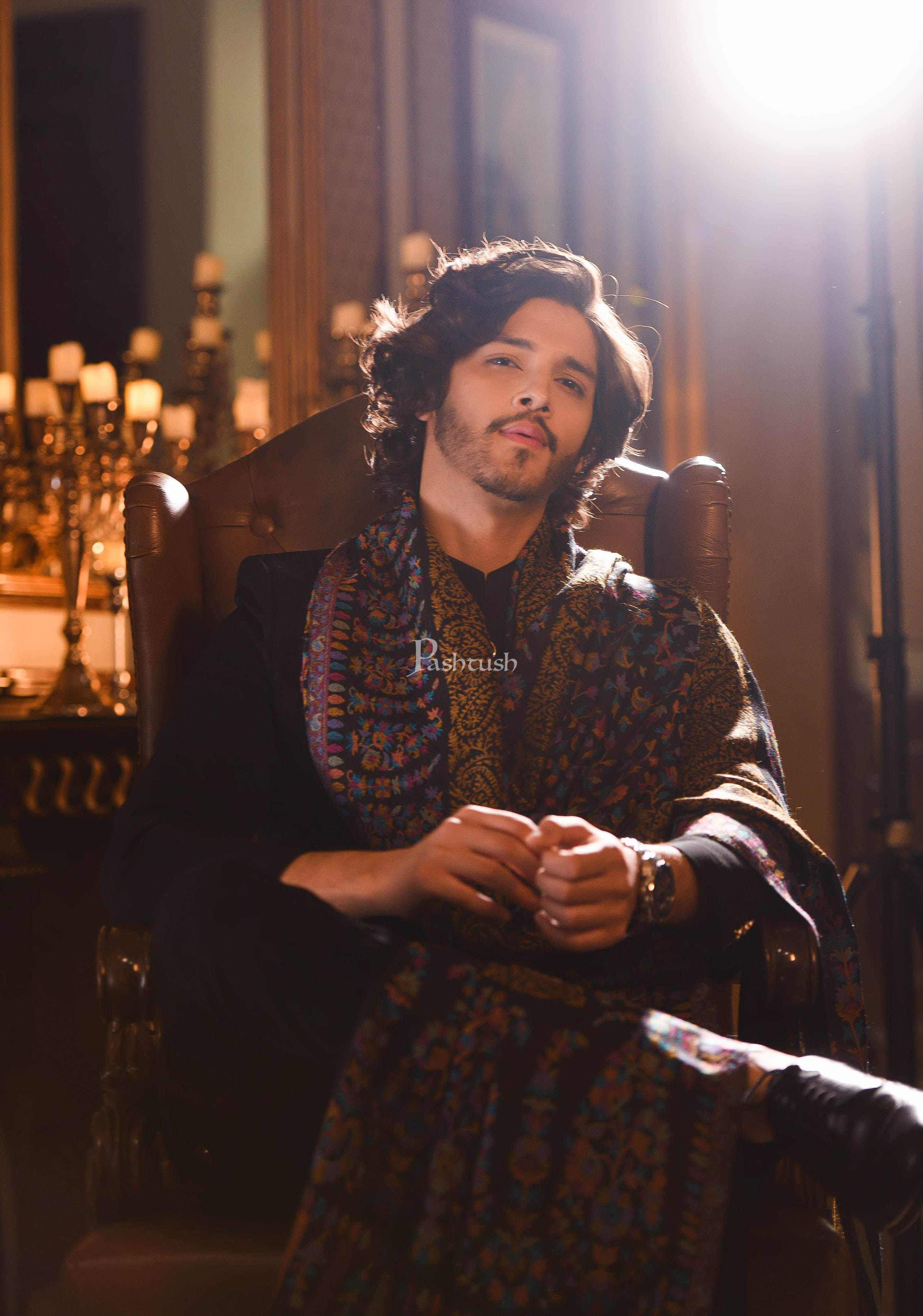 Pashtush Mens Ethnic Shawl, Mens Lohi , Full Size, Fine Wool - Image 5