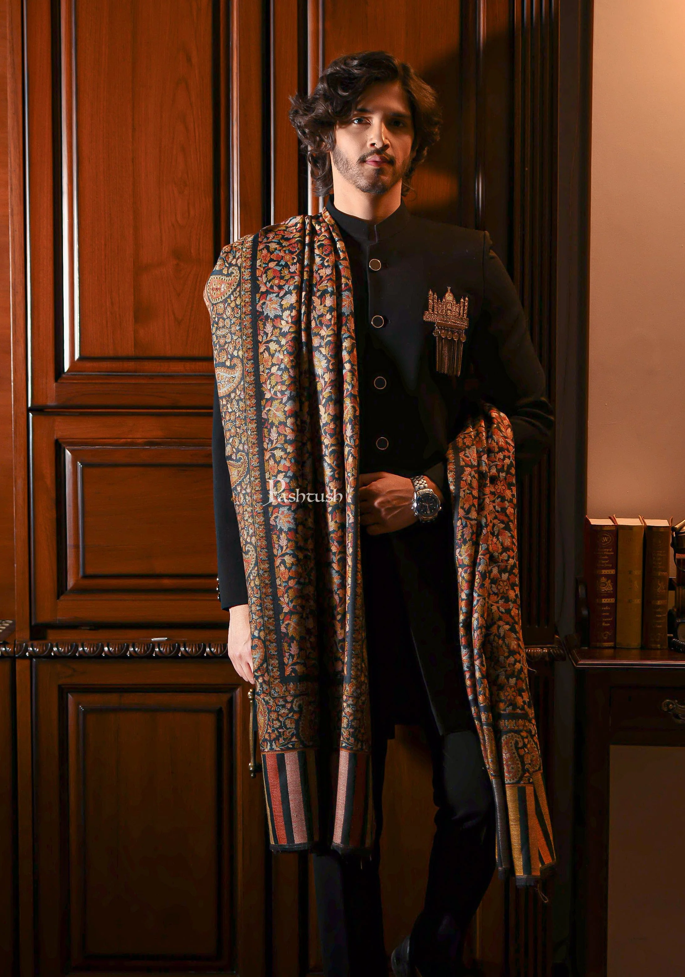 Pashtush Mens Ethnic Shawl, Mens Lohi , Full Size, Fine Wool - Image 5