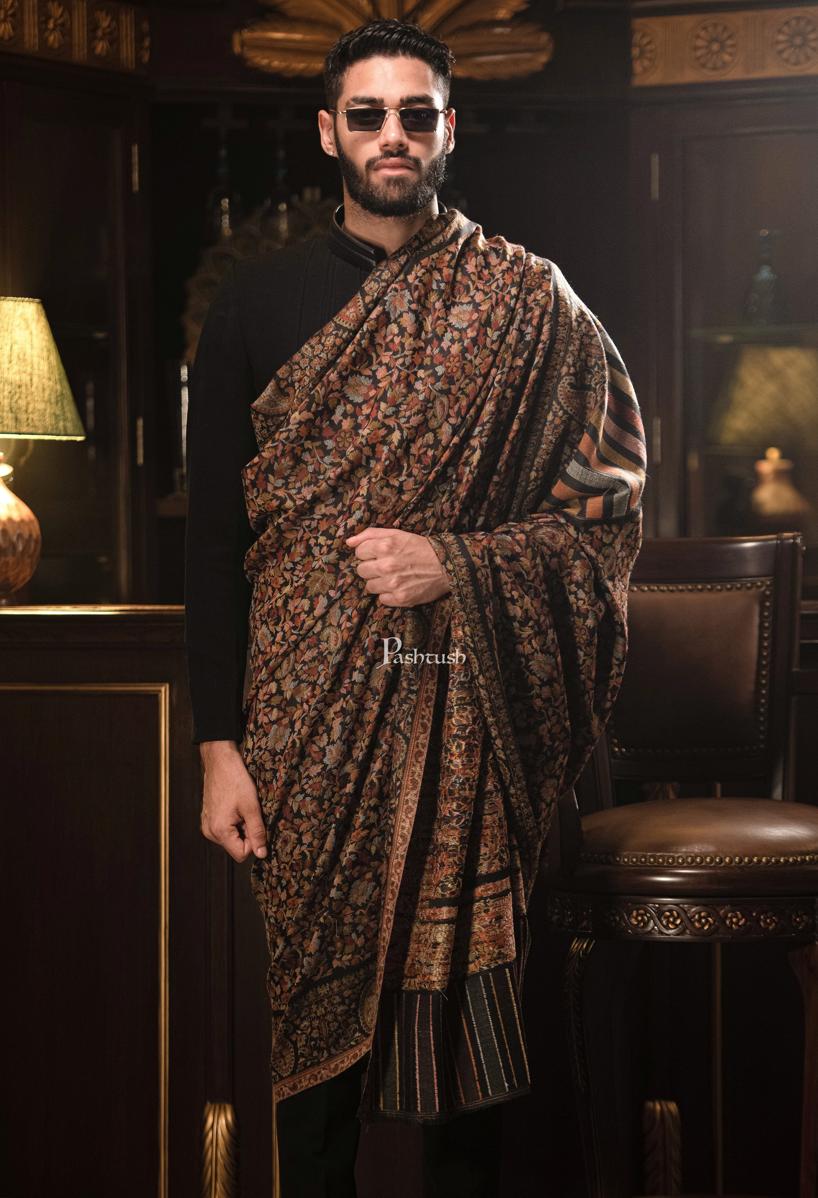 Pashtush Mens Ethnic Shawl, Mens Lohi , Full Size, Fine Wool - Image 7