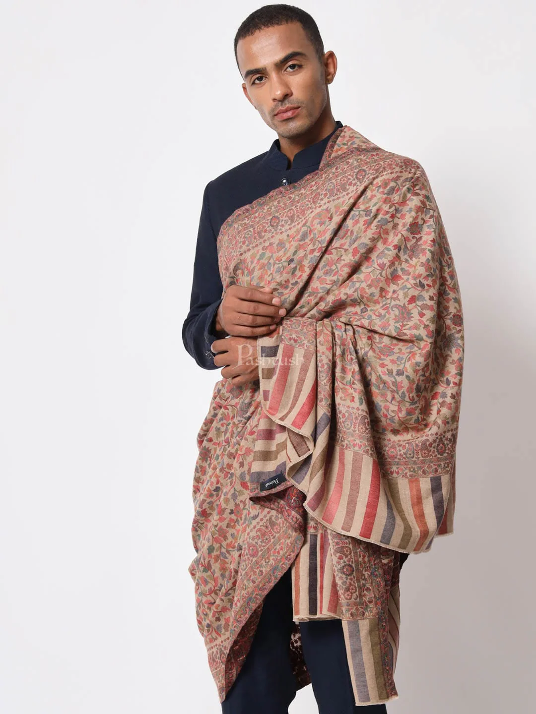Pashtush Mens Ethnic Shawl, Mens Lohi, Full Size, Fine Wool, Musk - Image 3