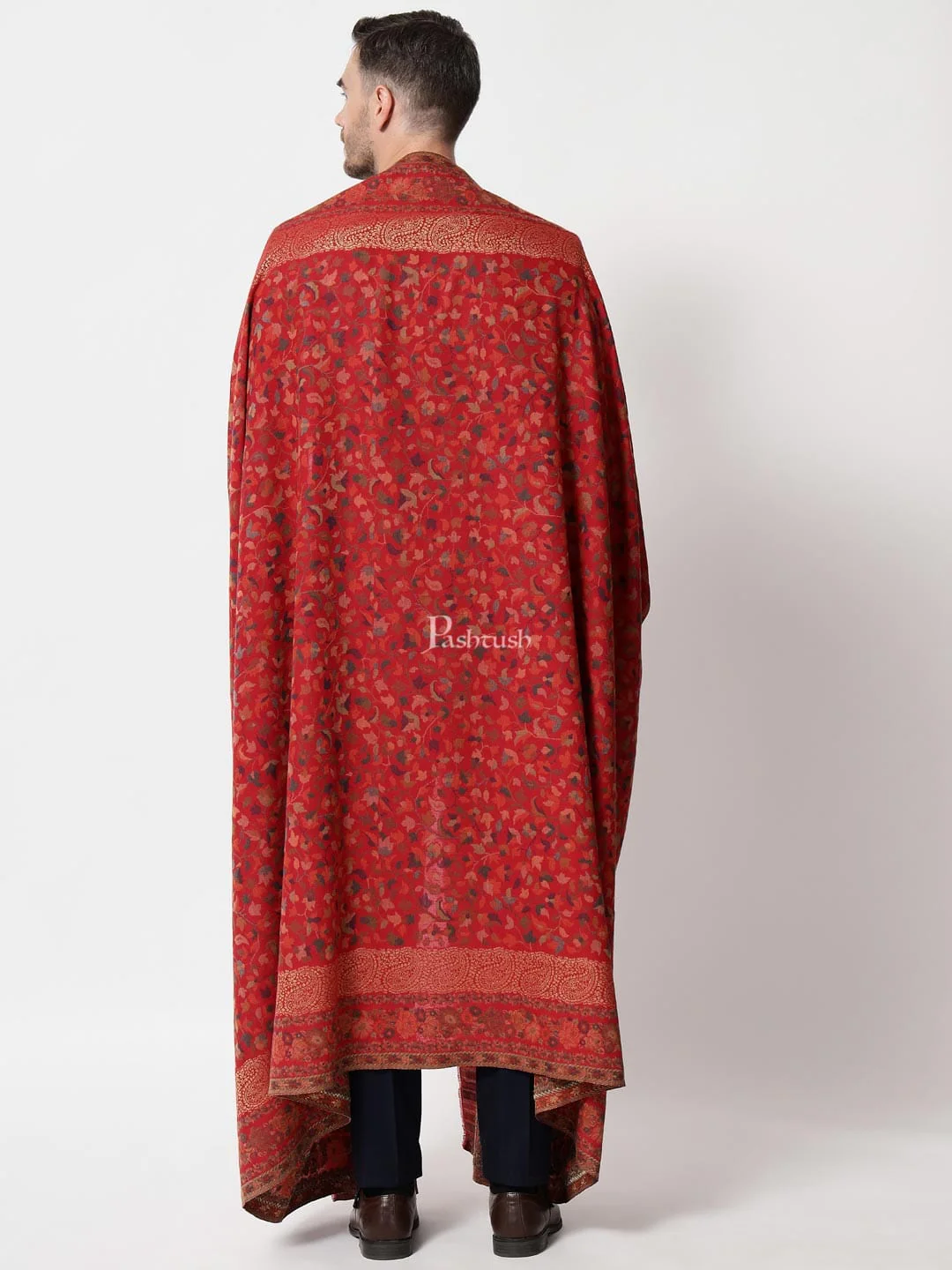 Pashtush Mens Ethnic Shawl, Mens Lohi , Full Size, Fine Wool, With Metallic Weave, Maroon - Image 5