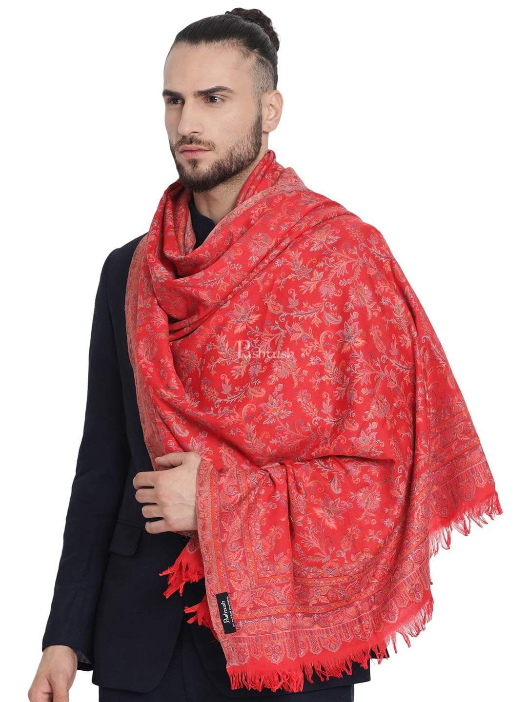 Pashtush Mens Ethnic Stole, Faux Pashmina, Soft And Warm (Scarlet Red) - Image 3