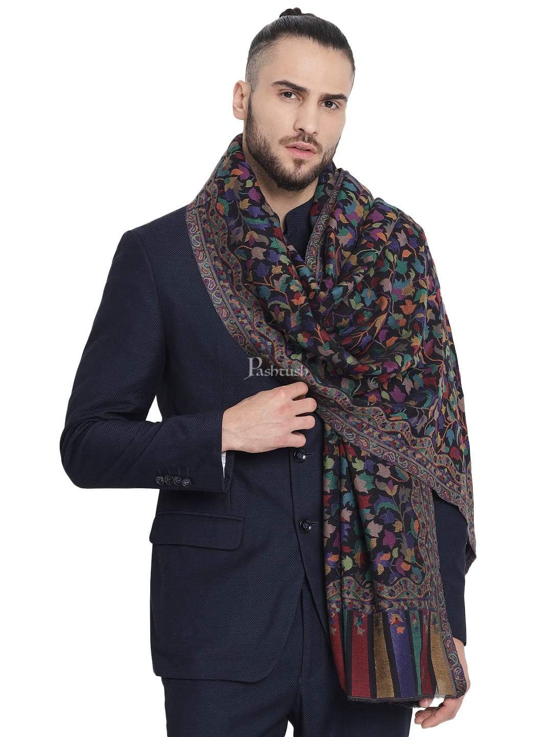 Pashtush Mens Extra Fine Soft Ethnic Weave Stole, Fine Wool - Image 3