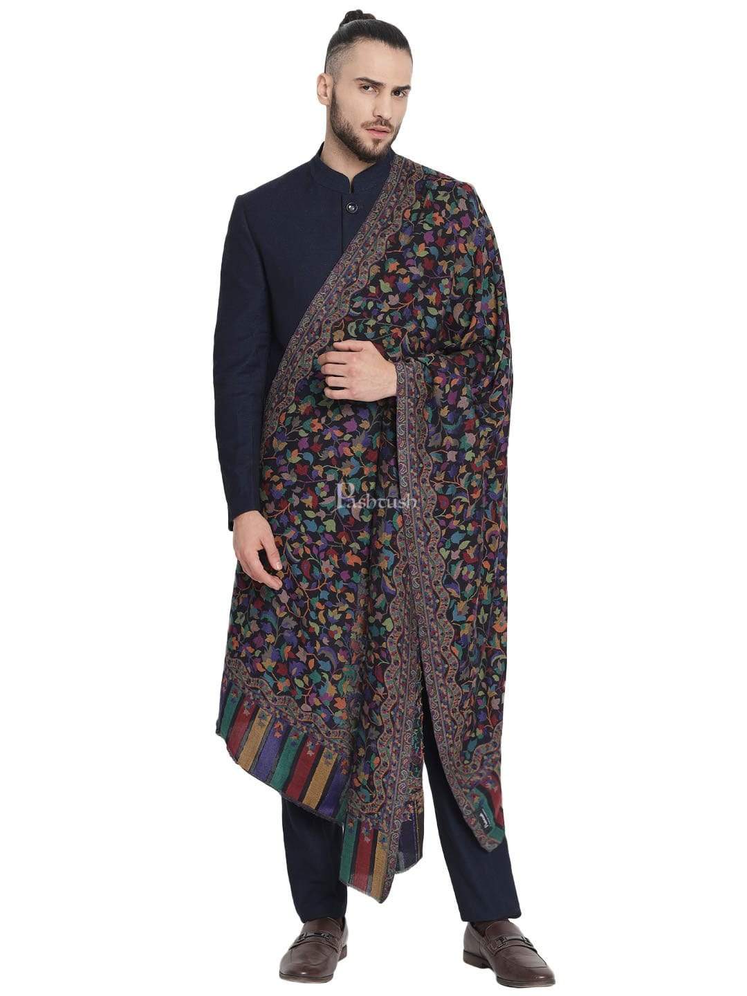 Pashtush Mens Extra Fine Soft Ethnic Weave Stole, Fine Wool - Image 5