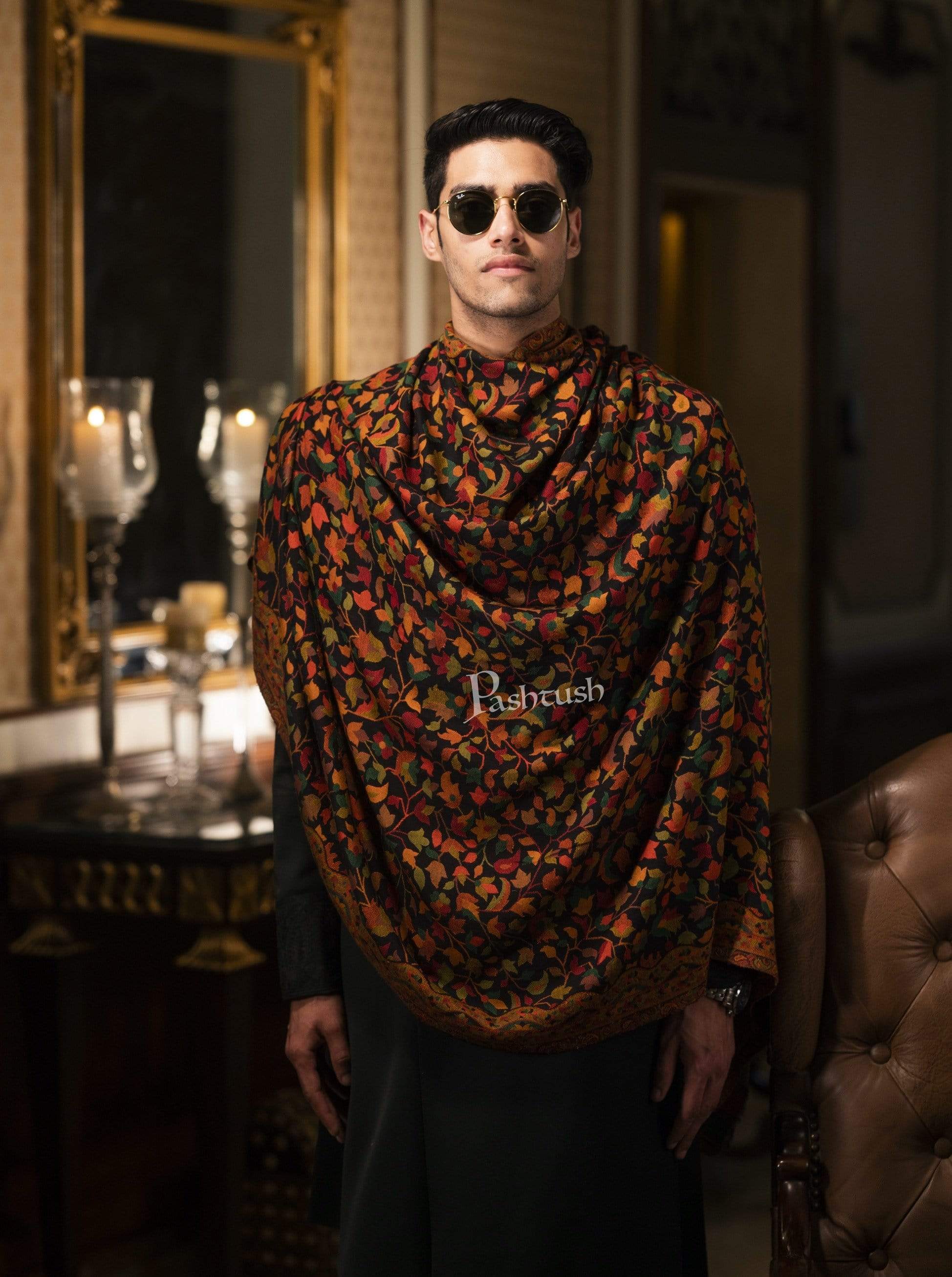 Pashtush Mens Extra Soft Wool, Ethnic Weave Stole, Fine Wool - Image 4