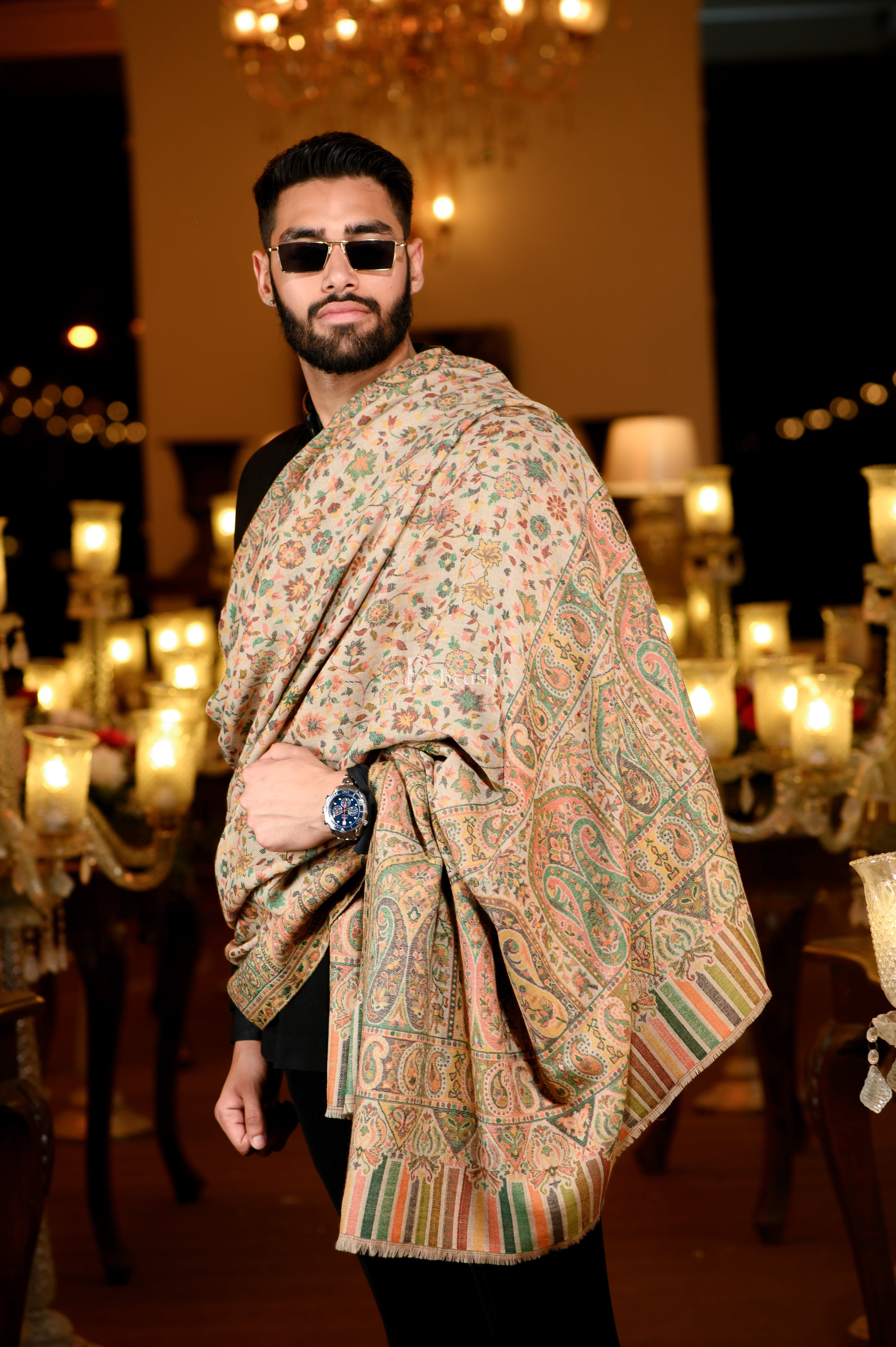 Pashtush Mens Extra Fine Wool Ethnic Shawl, Mens Lohi, Full Size, Multicolour - Image 5