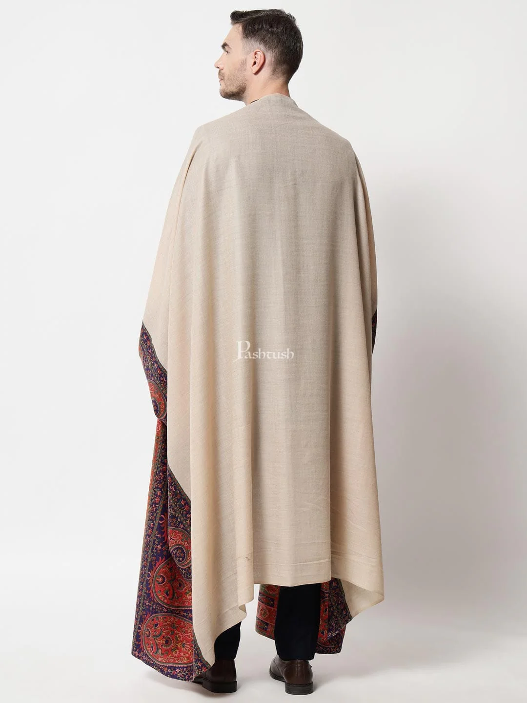 Pashtush mens Extra Fine Wool shawl, Printed Palla design, Multicolour - Image 5