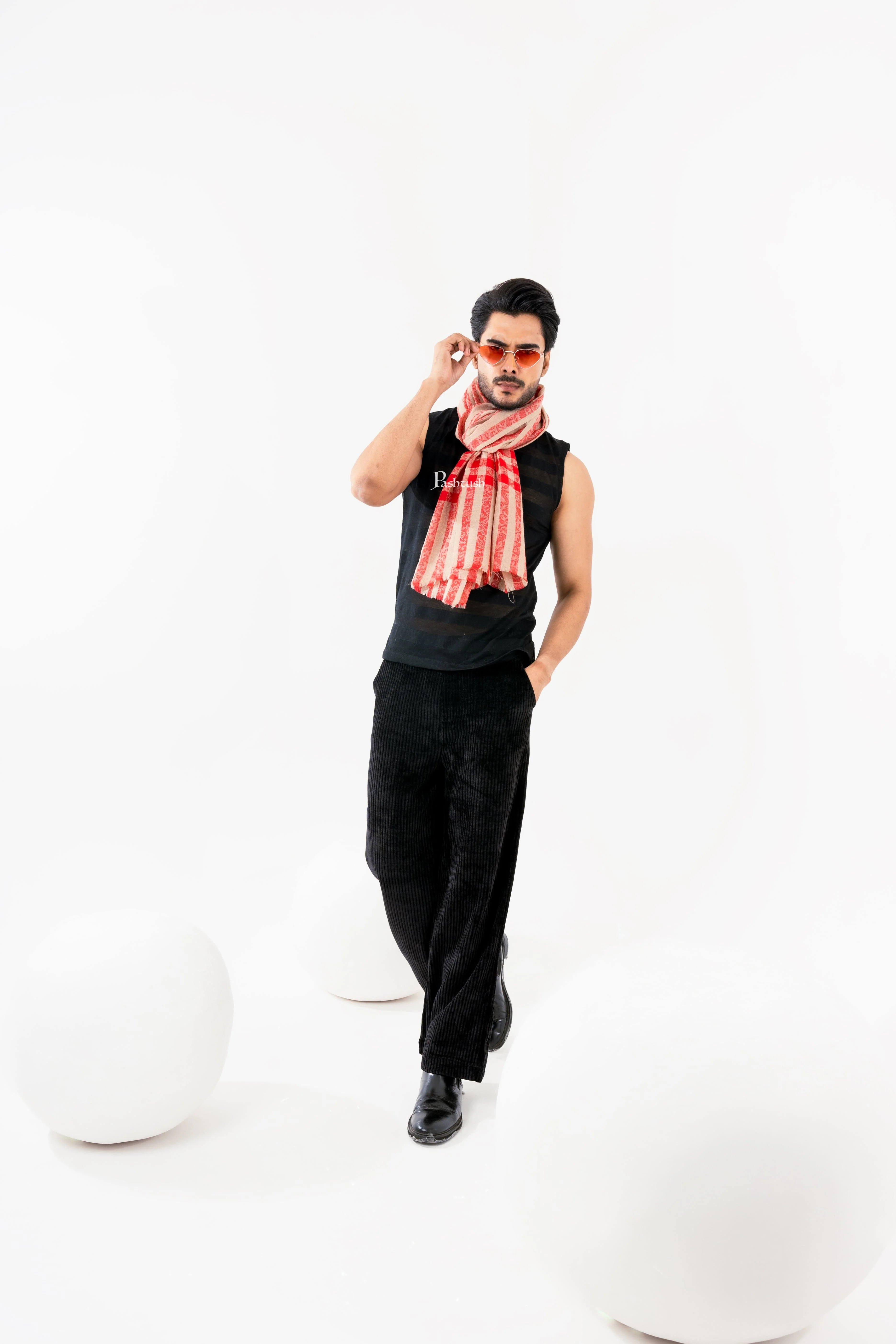 Pashtush Mens Extra Fine Wool Stole, Check Stripe Design, Maroon - Image 6