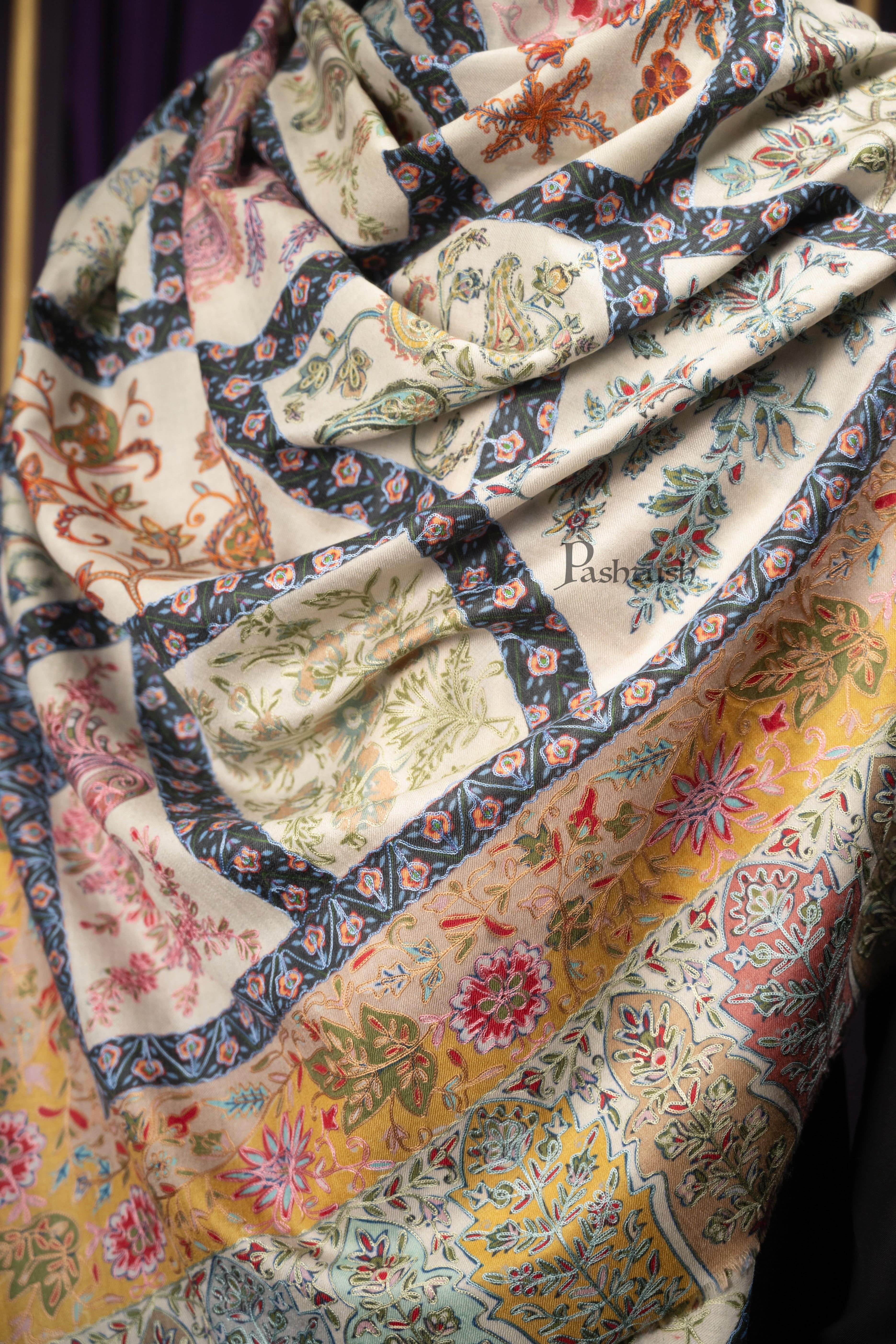 Pashtush Mens Extra Fine Wool Stole, Kalamkari Embroidery Design, Multicolour - Image 2
