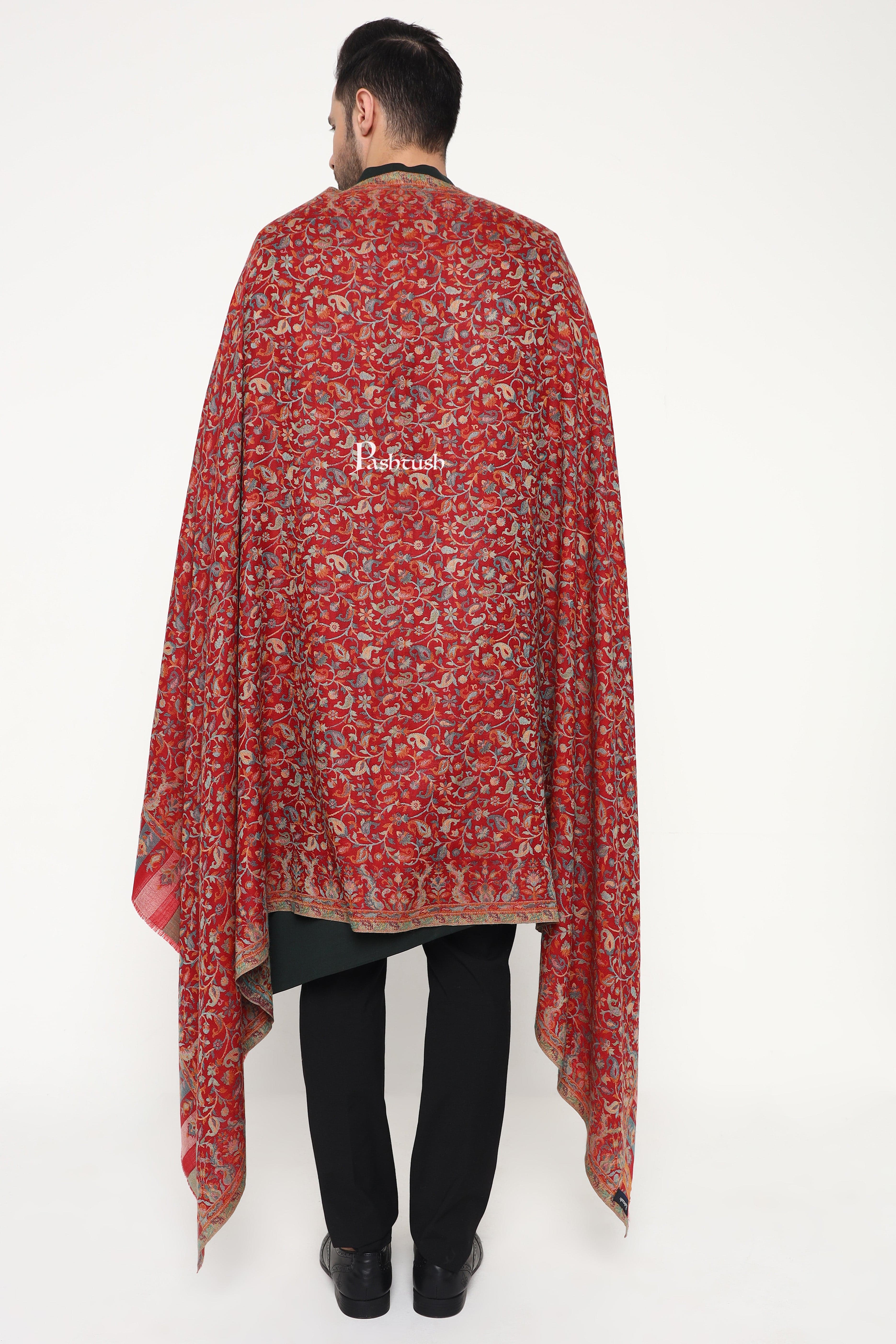 Pashtush Mens Extra Fine Wool Stole, Paisley Design, Maroon - Image 7