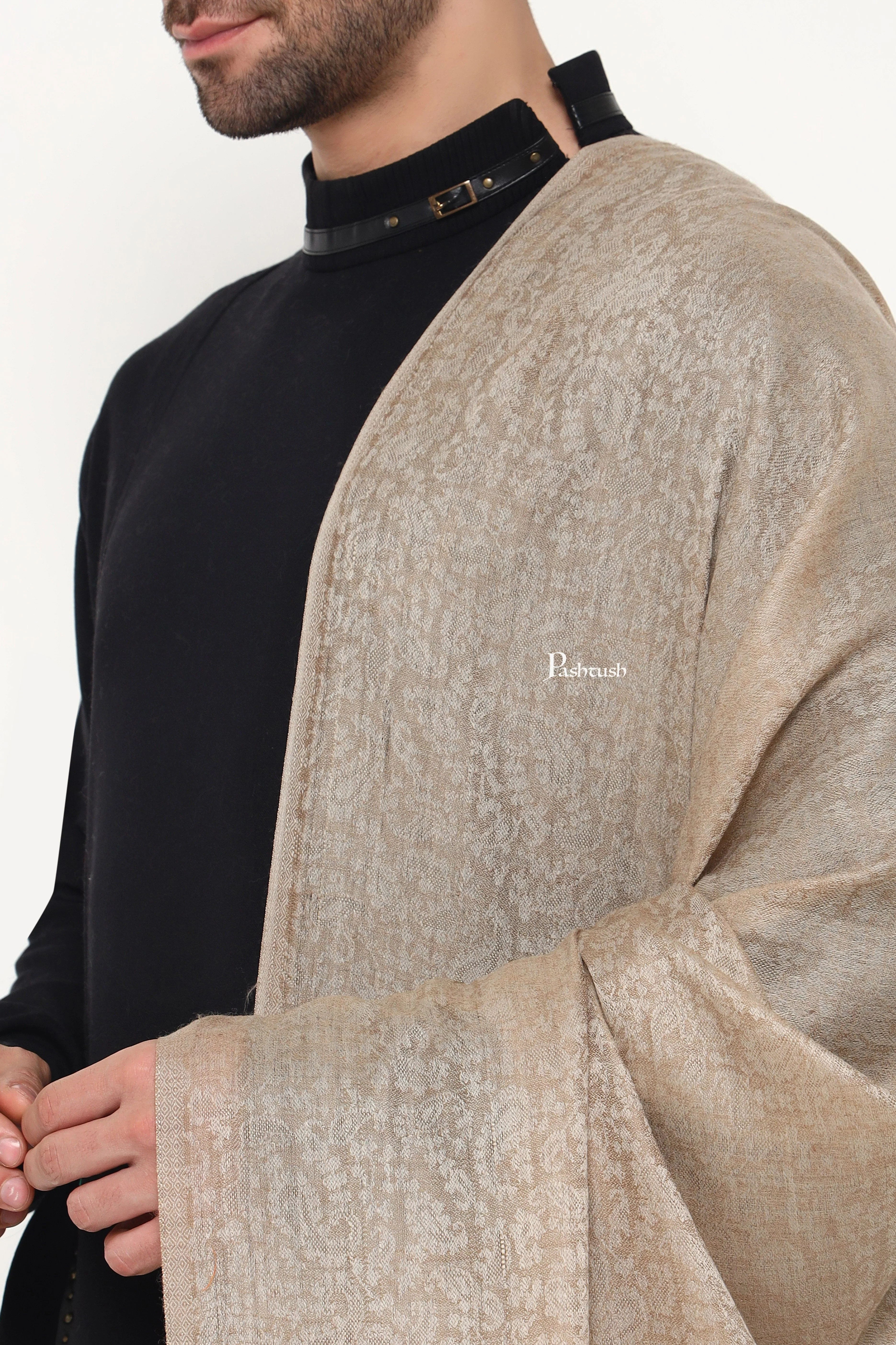 Pashtush Mens Extra Fine Wool Stole, Paisley Palla Design, Beige - Image 7