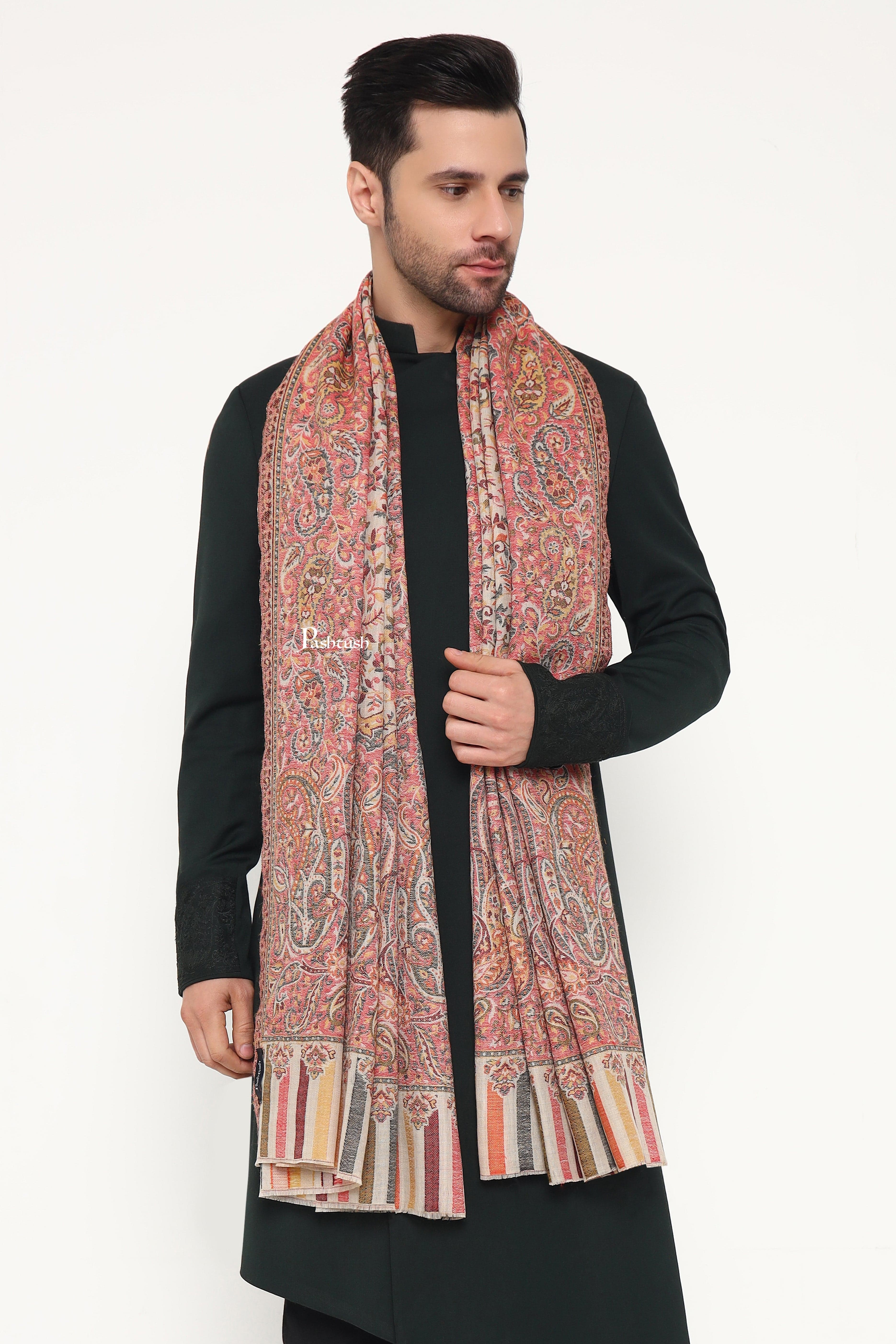 Pashtush Mens Extra Fine Wool Stole, Paisley Weave Design, Beige - Image 3