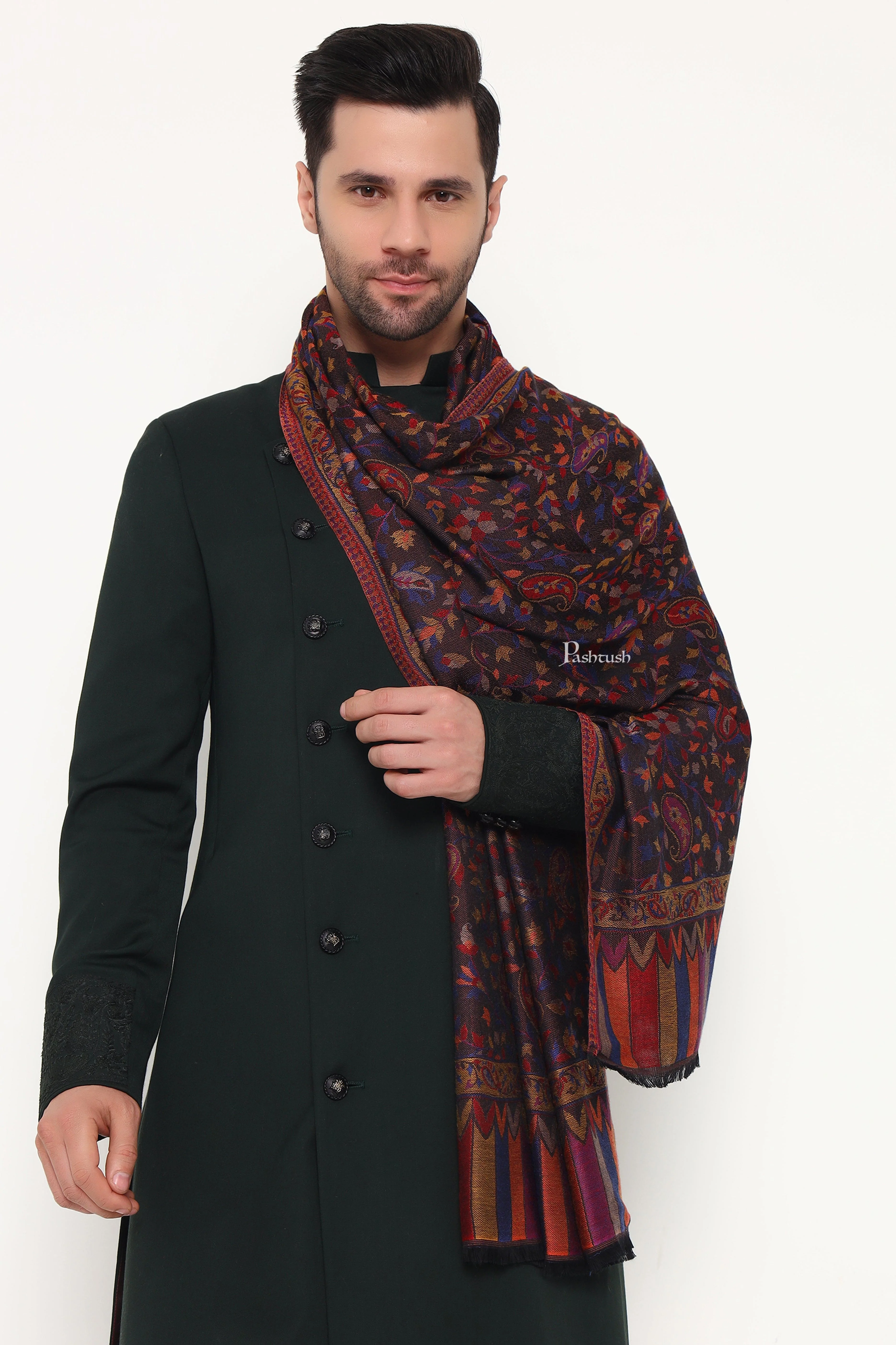 Pashtush Mens Extra Soft Bamboo Stole, Paisley Weave Design, Blue - Image 6