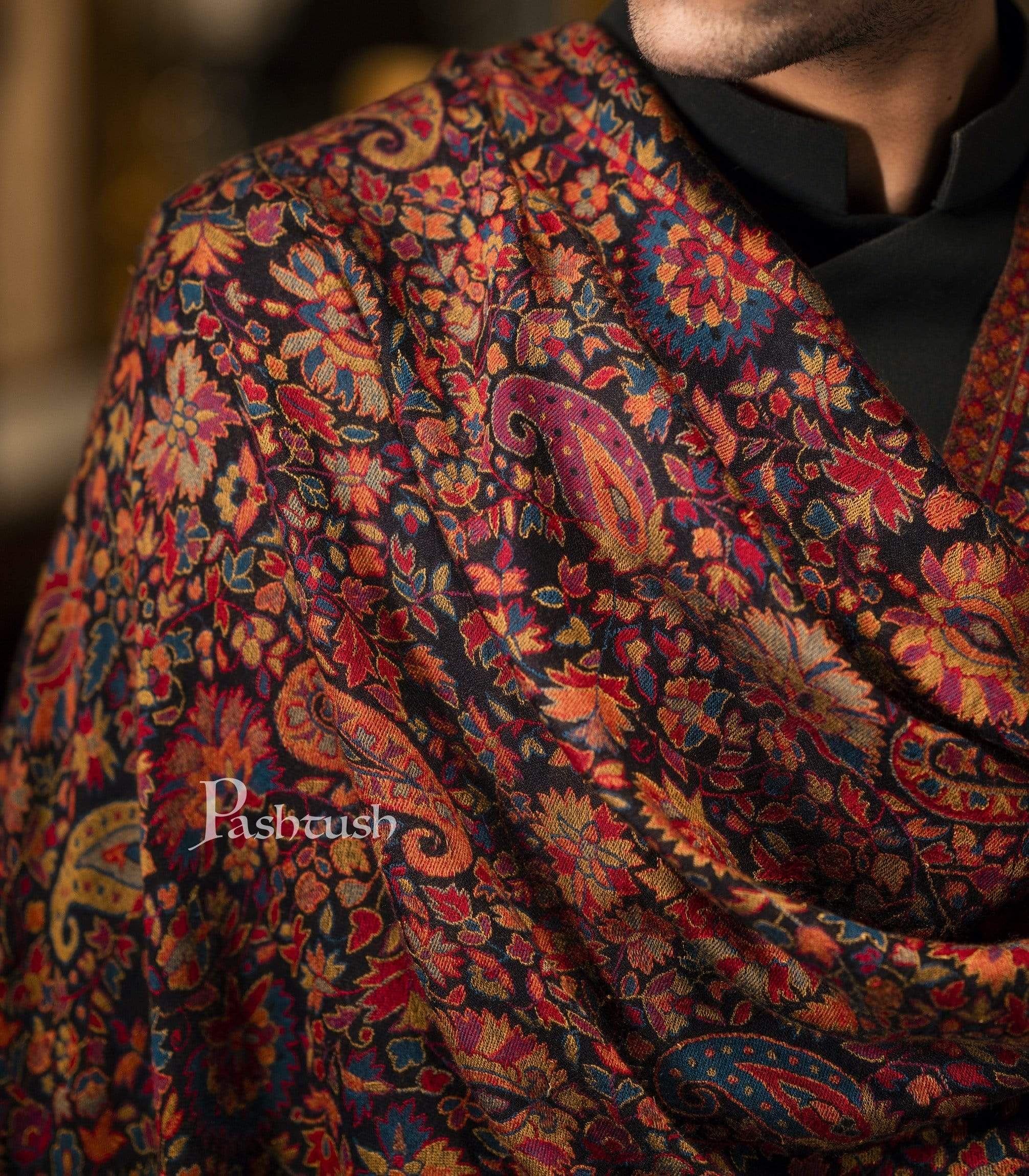 Pashtush Mens Extra Soft Wool, Ethnic Weave Stole, Fine Wool - Image 2