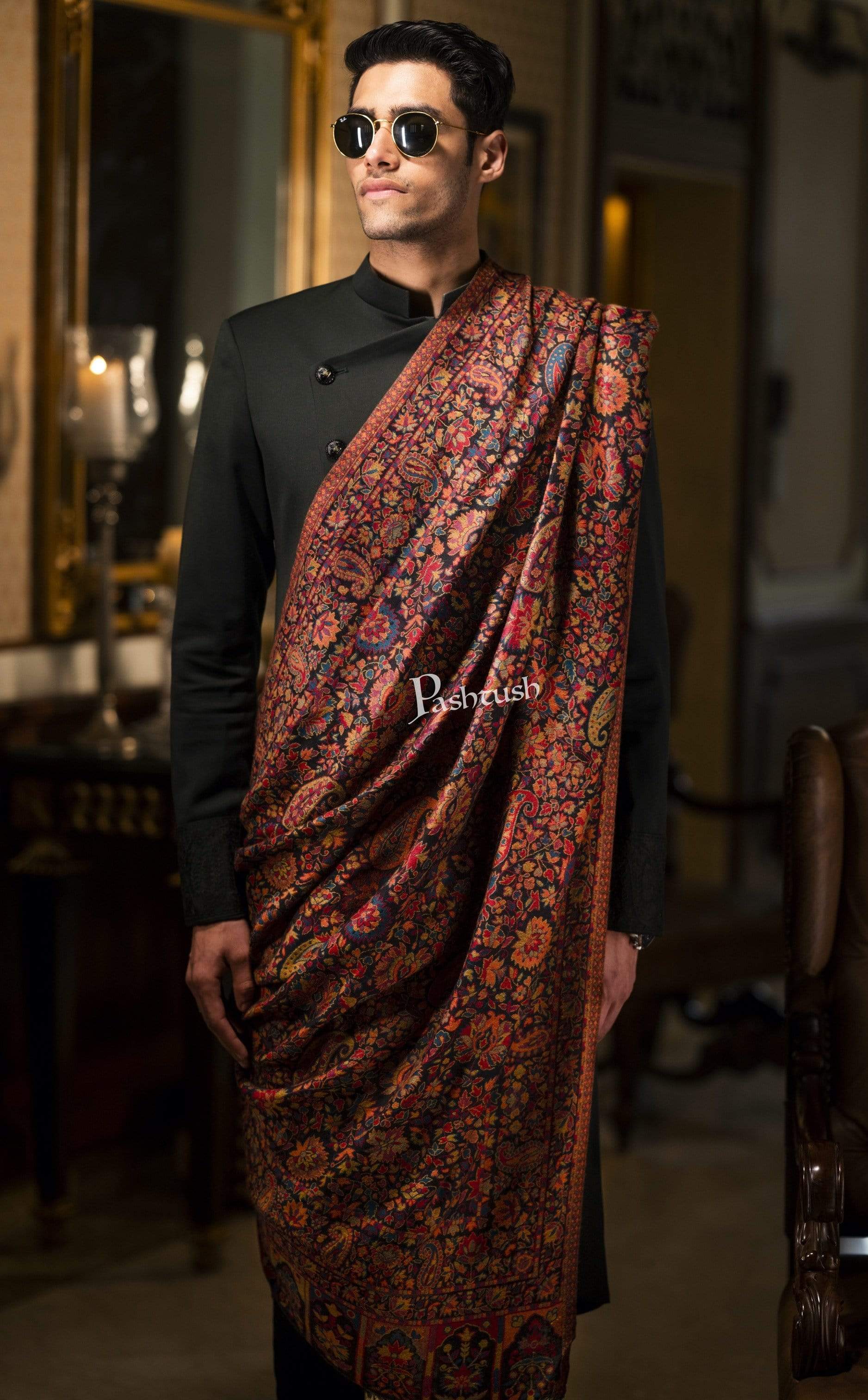 Pashtush Mens Extra Soft Wool, Ethnic Weave Stole, Fine Wool - Image 3