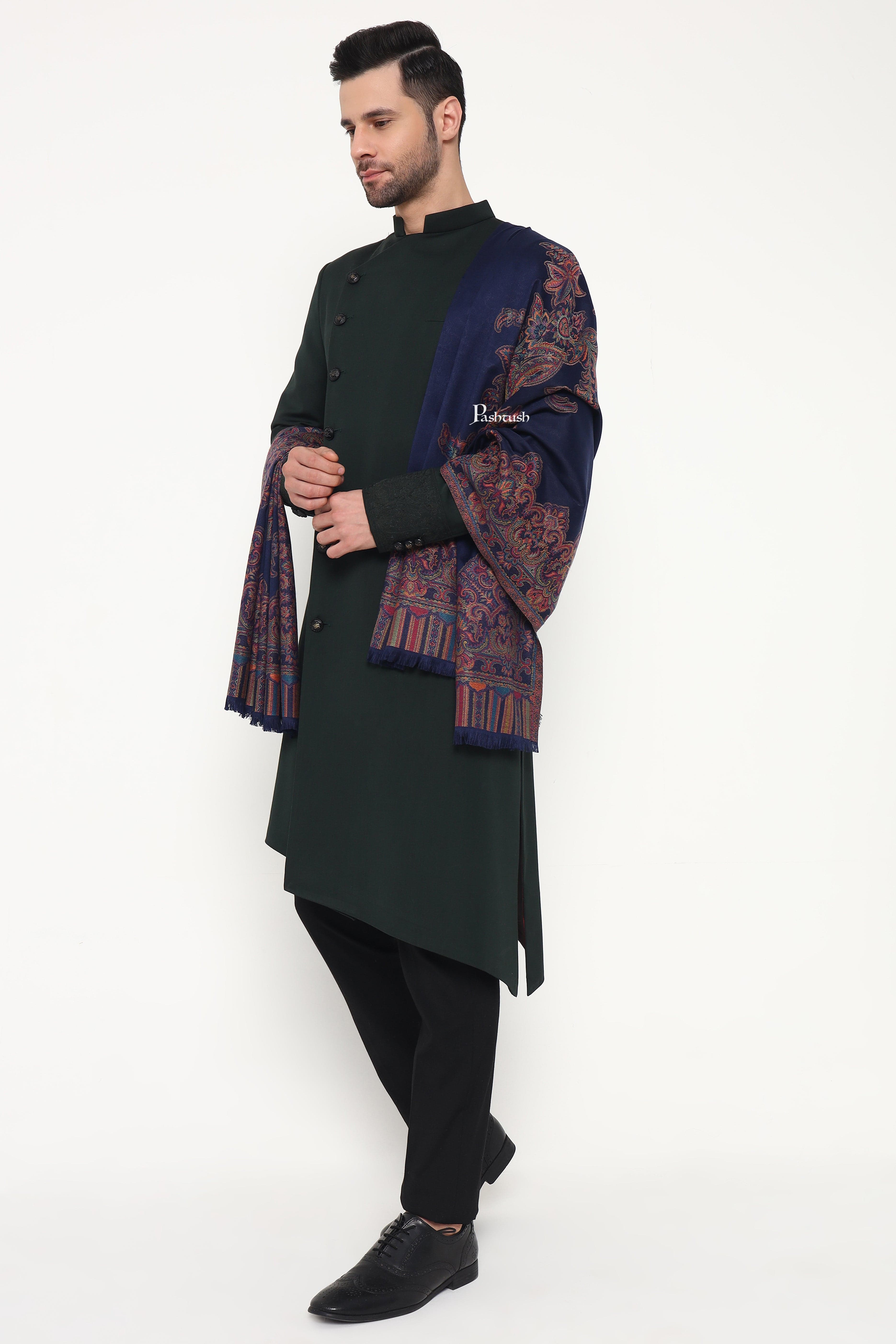 Pashtush Mens Faux Pashmina Stole, Ambi Design, Blue