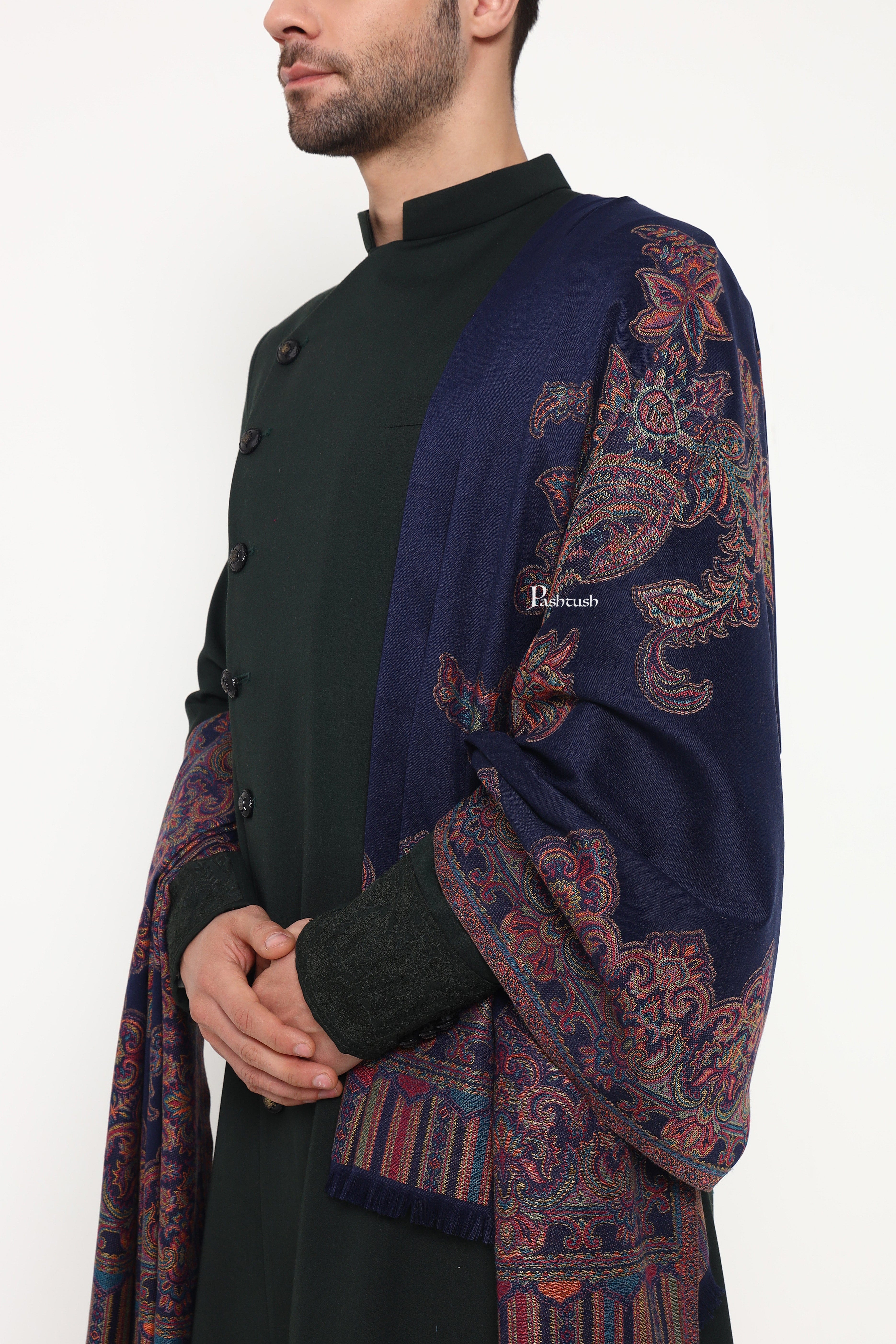 Pashtush Mens Faux Pashmina Stole, Ambi Design, Blue - Image 4