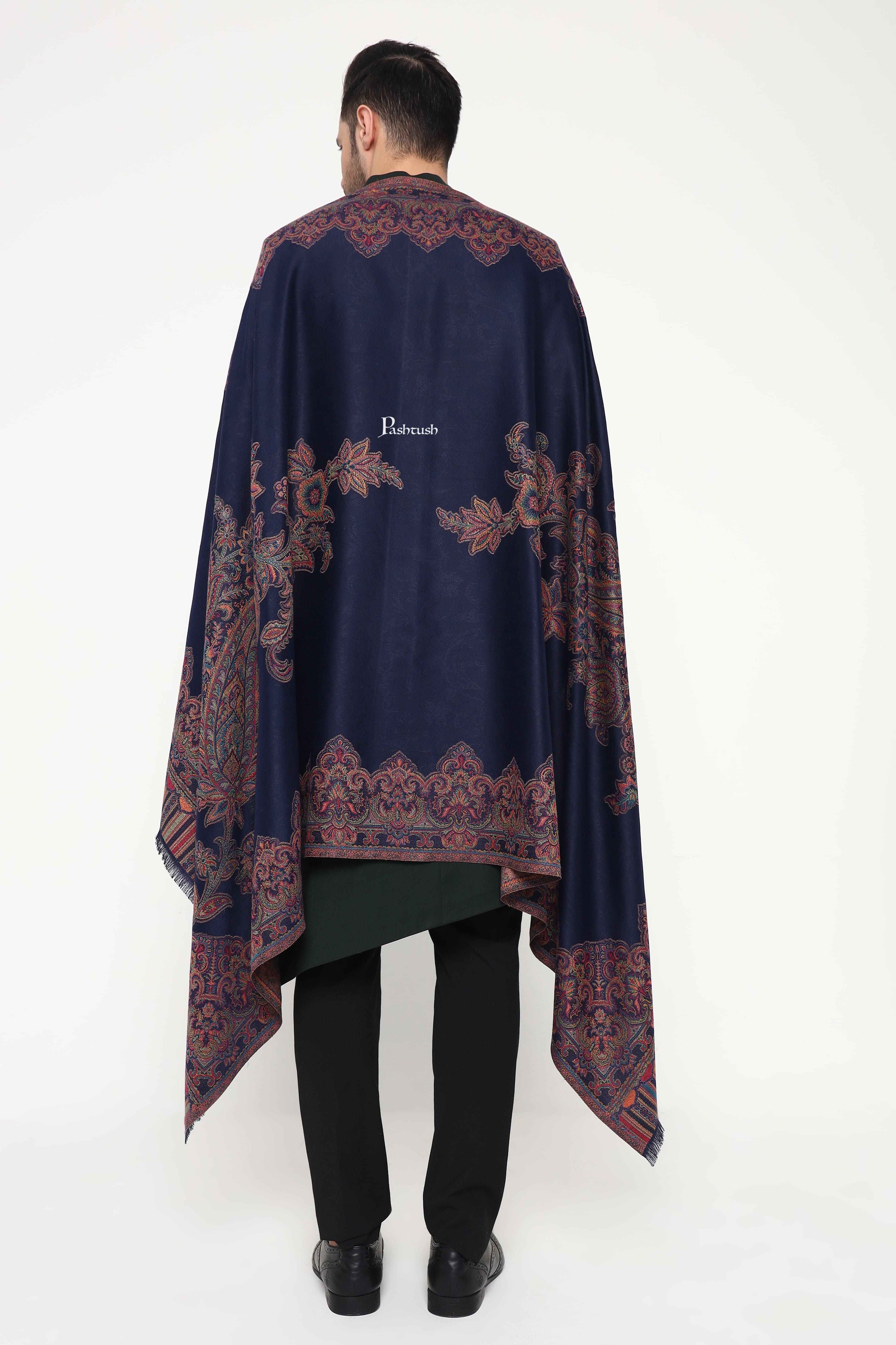 Pashtush Mens Faux Pashmina Stole, Ambi Design, Blue - Image 6