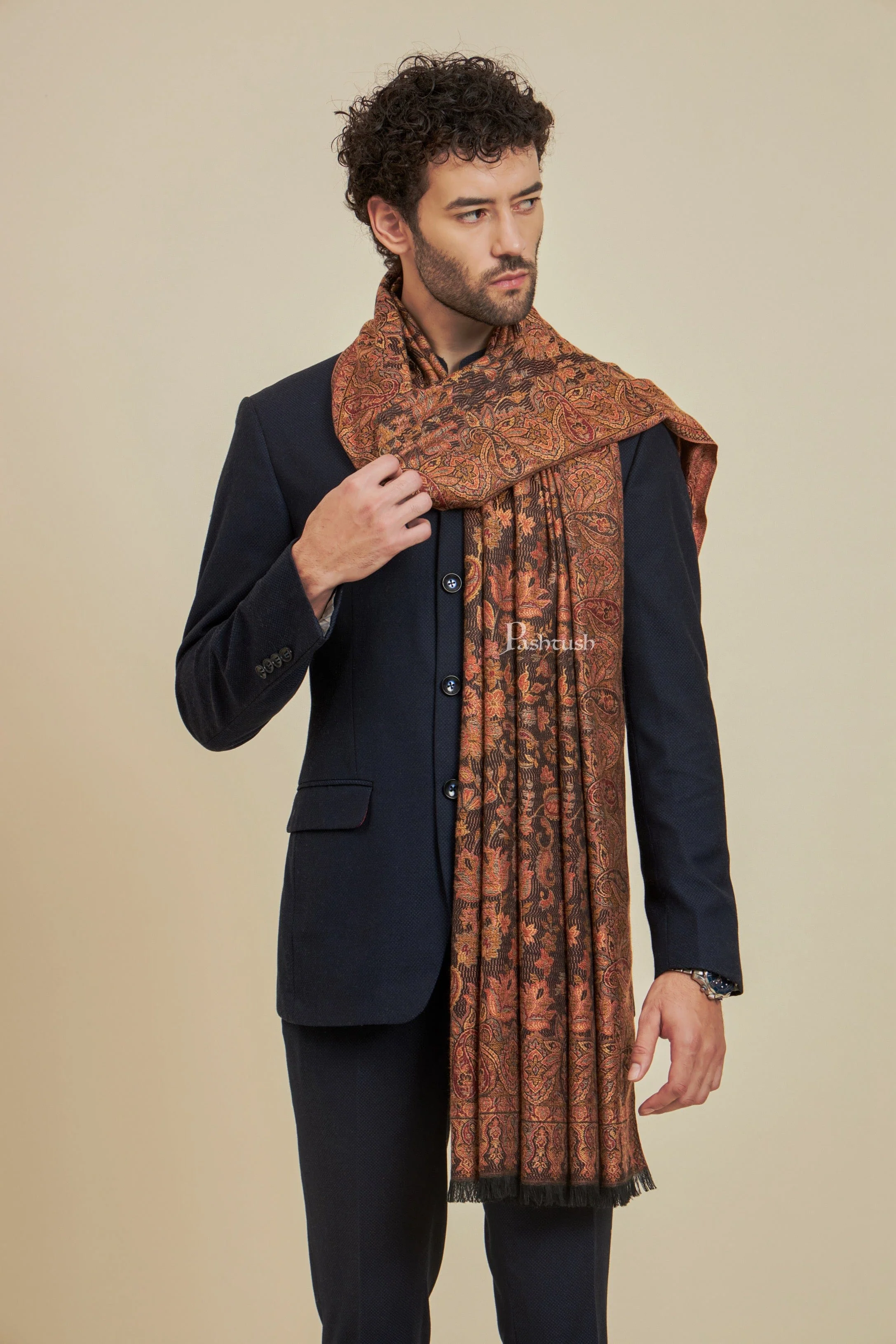 Pashtush Mens Faux Pashmina Stole, Design, Black - Image 4