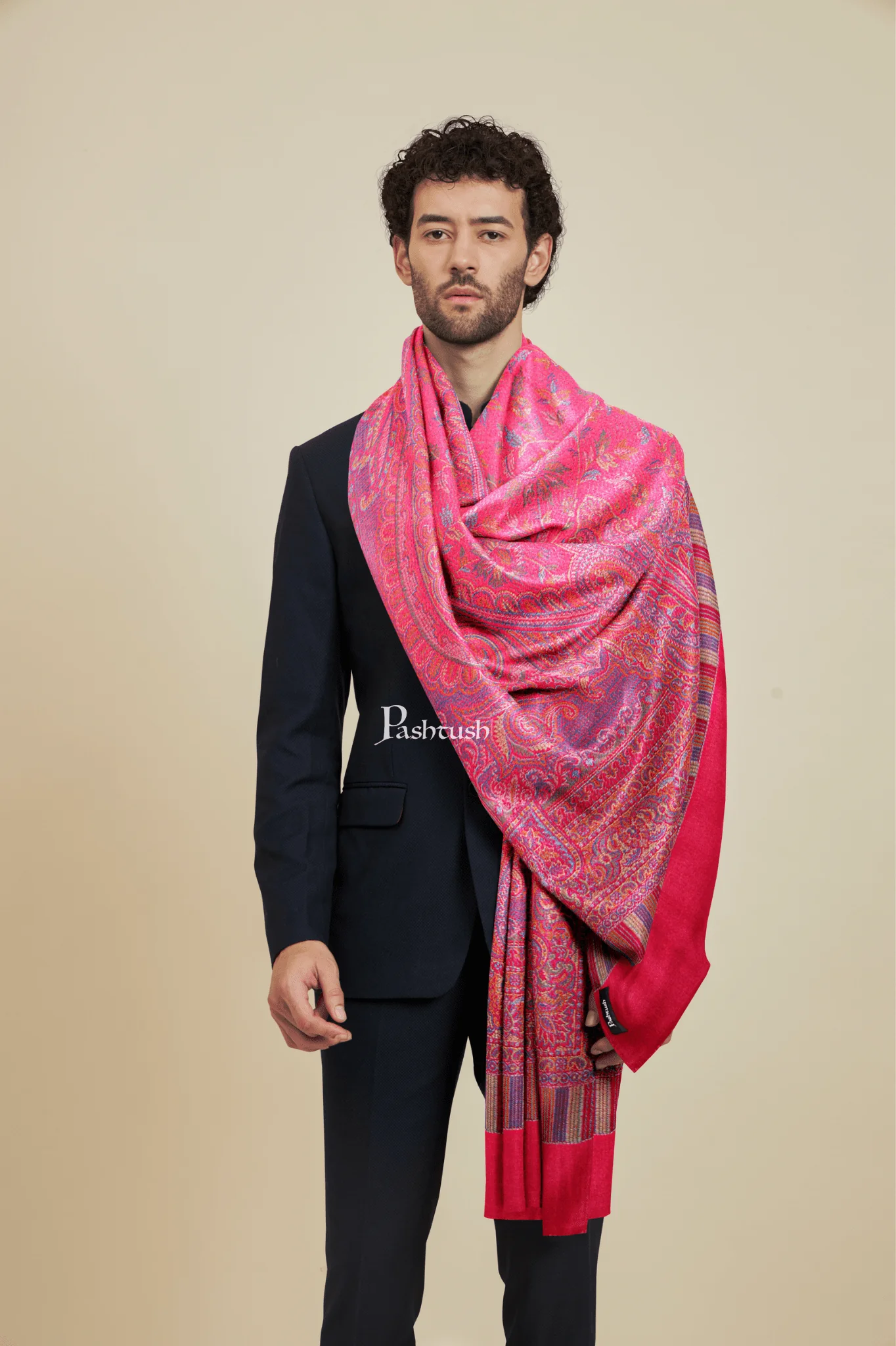 Pashtush Mens Faux Pashmina Stole, Design, Dark Pink - Image 4