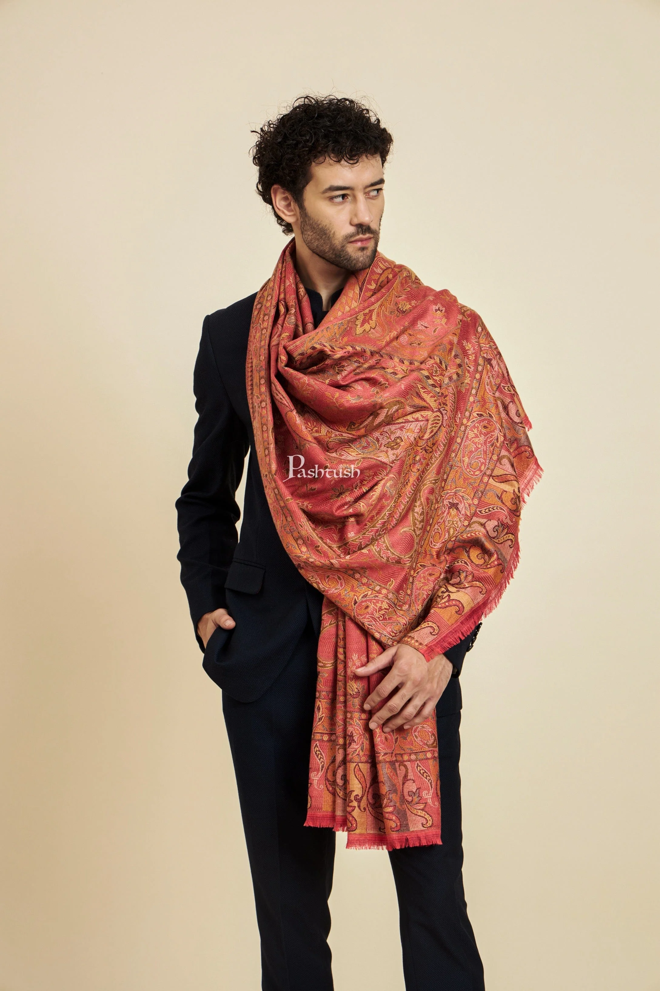 Pashtush Mens Faux Pashmina Stole, Design, Rose - Image 6