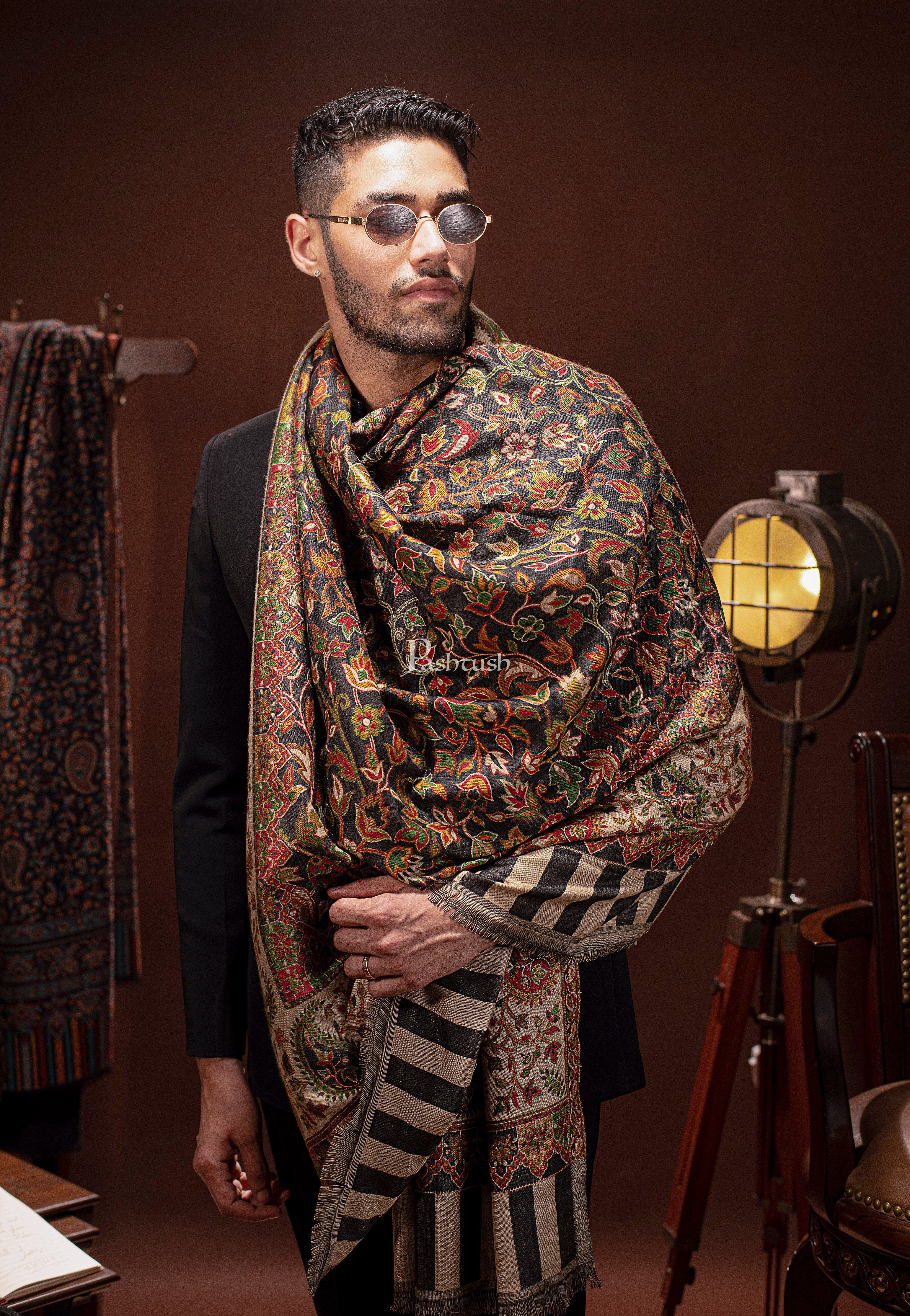 Pashtush mens Faux Pashmina stole, Ethnic design, Beige - Image 3
