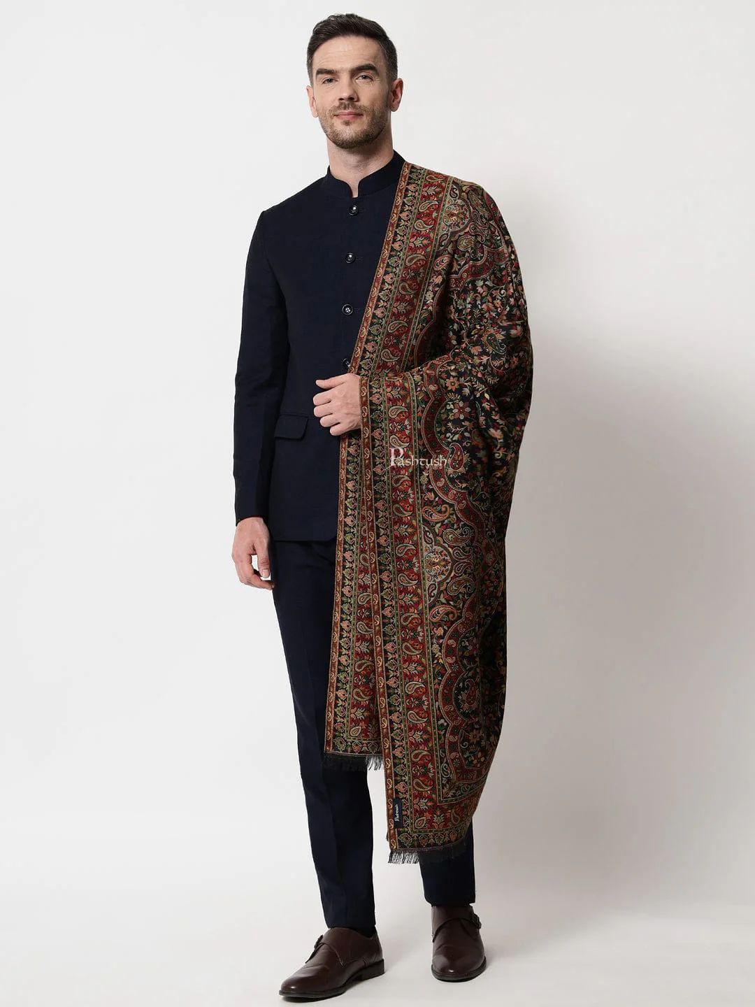 Pashtush mens faux pashmina stole, ethnic weave design, Multicolour - Image 4