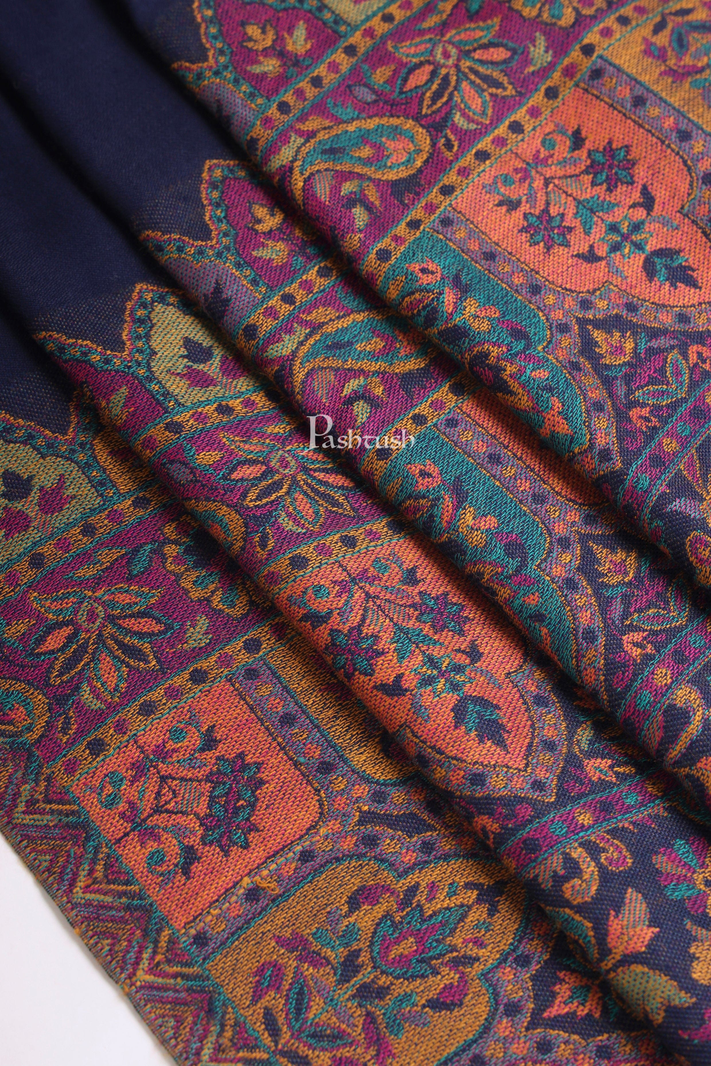 Pashtush Mens Faux Pashmina Stole, Jamawar Design, Blue - Image 6