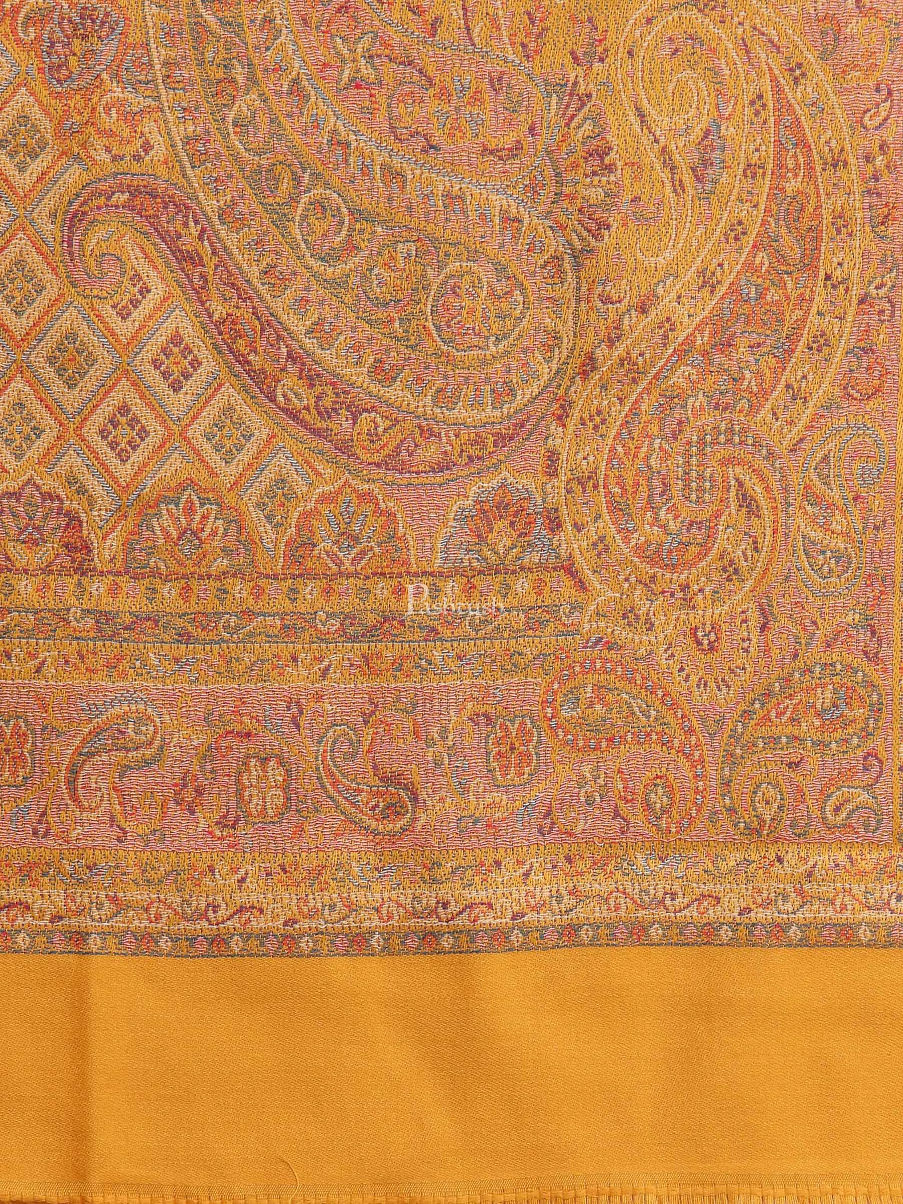 Pashtush Mens Faux Pashmina Stole, Jamawar Design, Mustard