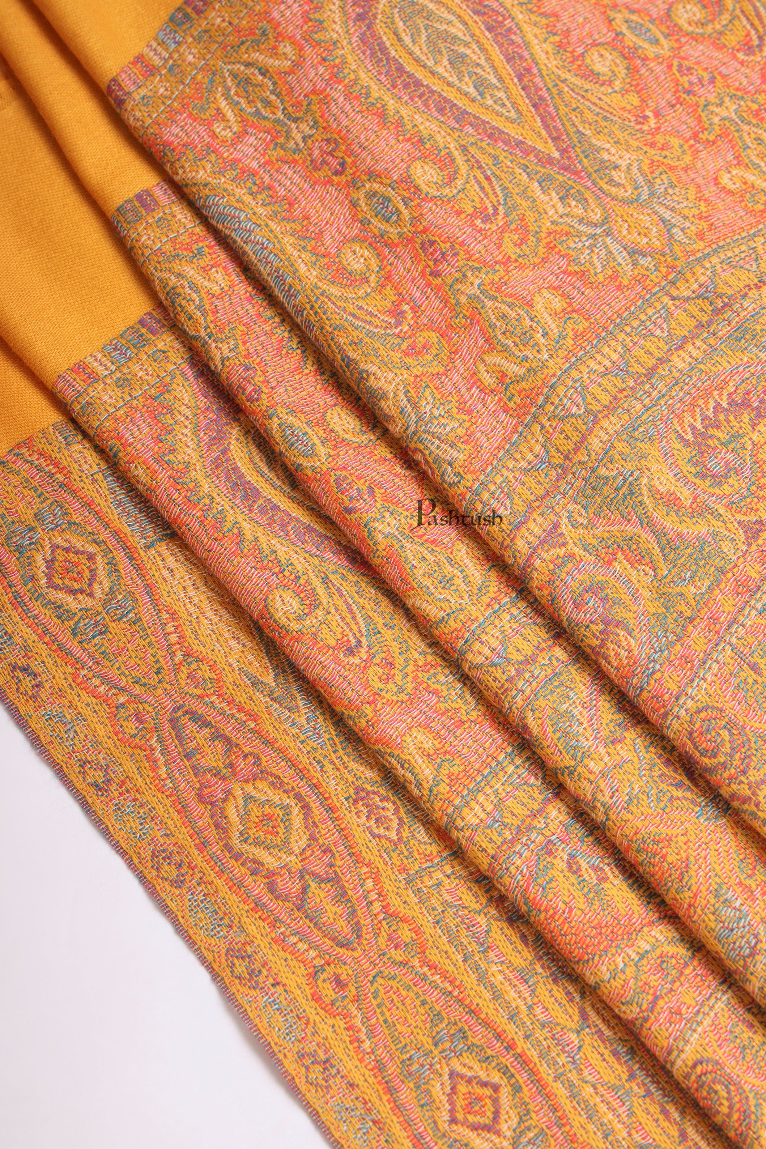 Pashtush Mens Faux Pashmina Stole, Jamawar Design, Mustard - Image 6