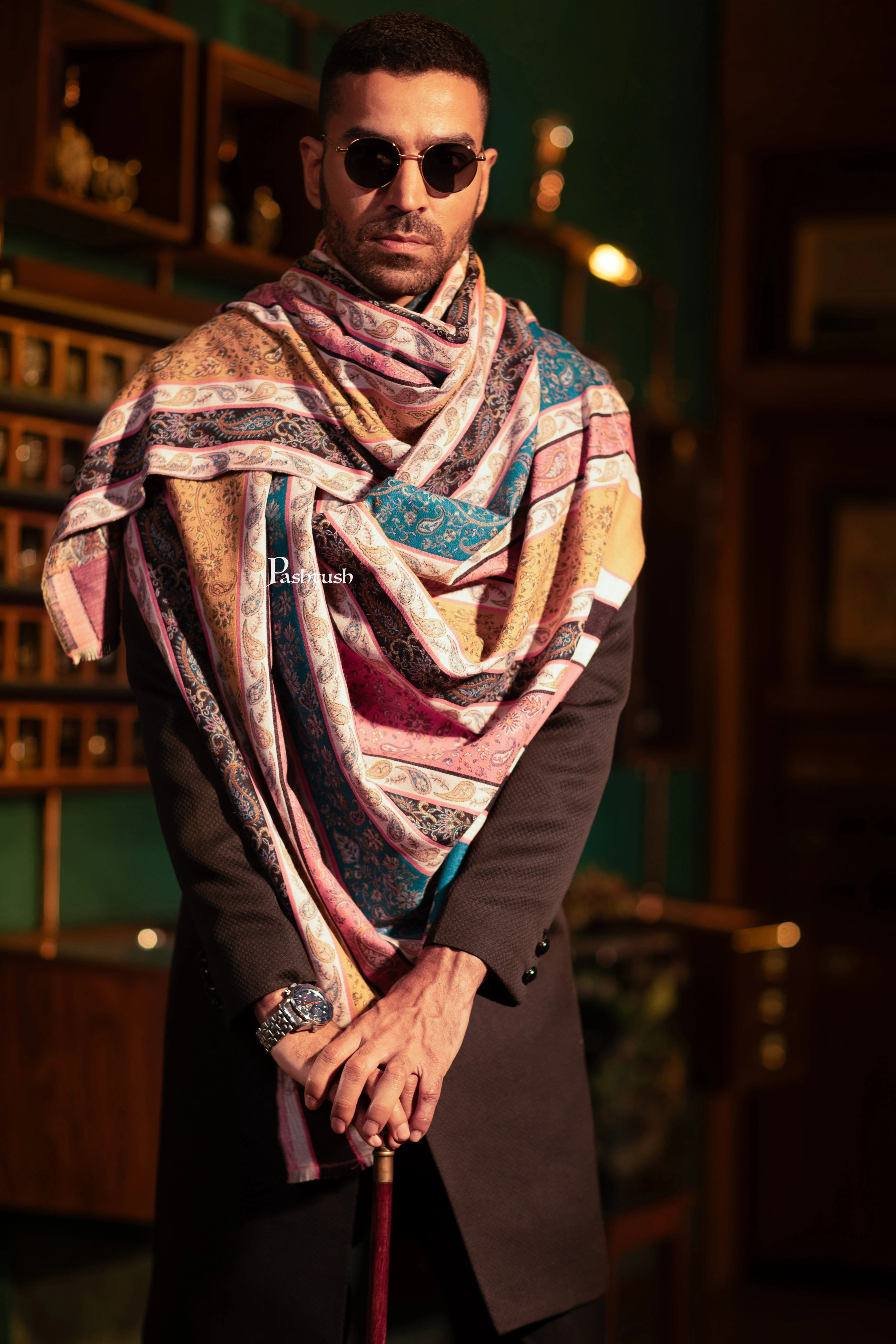 Pashtush Mens Faux Pashmina Stole, Multi Stripe Design, Multicolour - Image 7