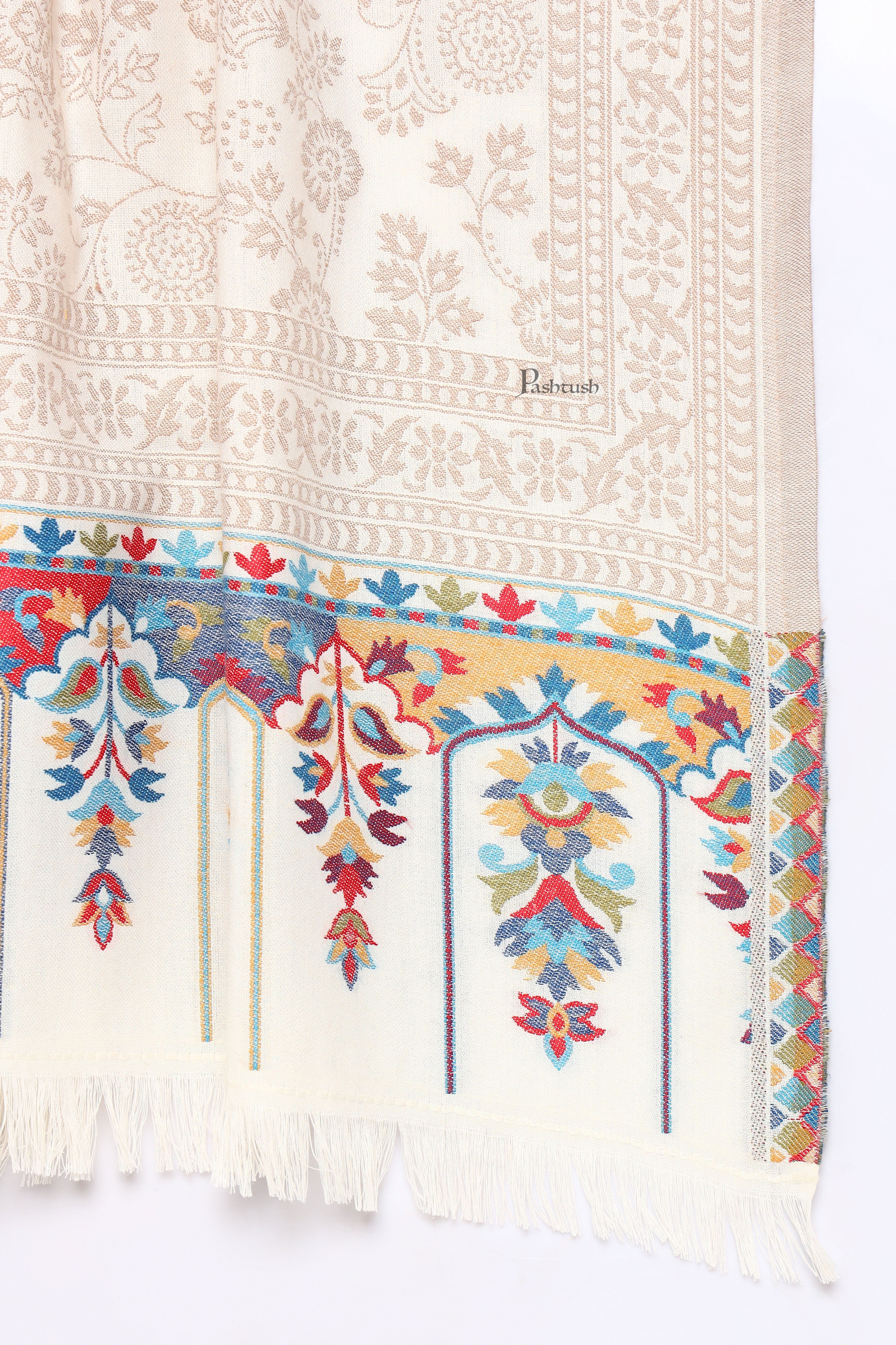 Pashtush Mens Faux Pashmina Stole, Paisley Weave Design, Ivory - Image 2