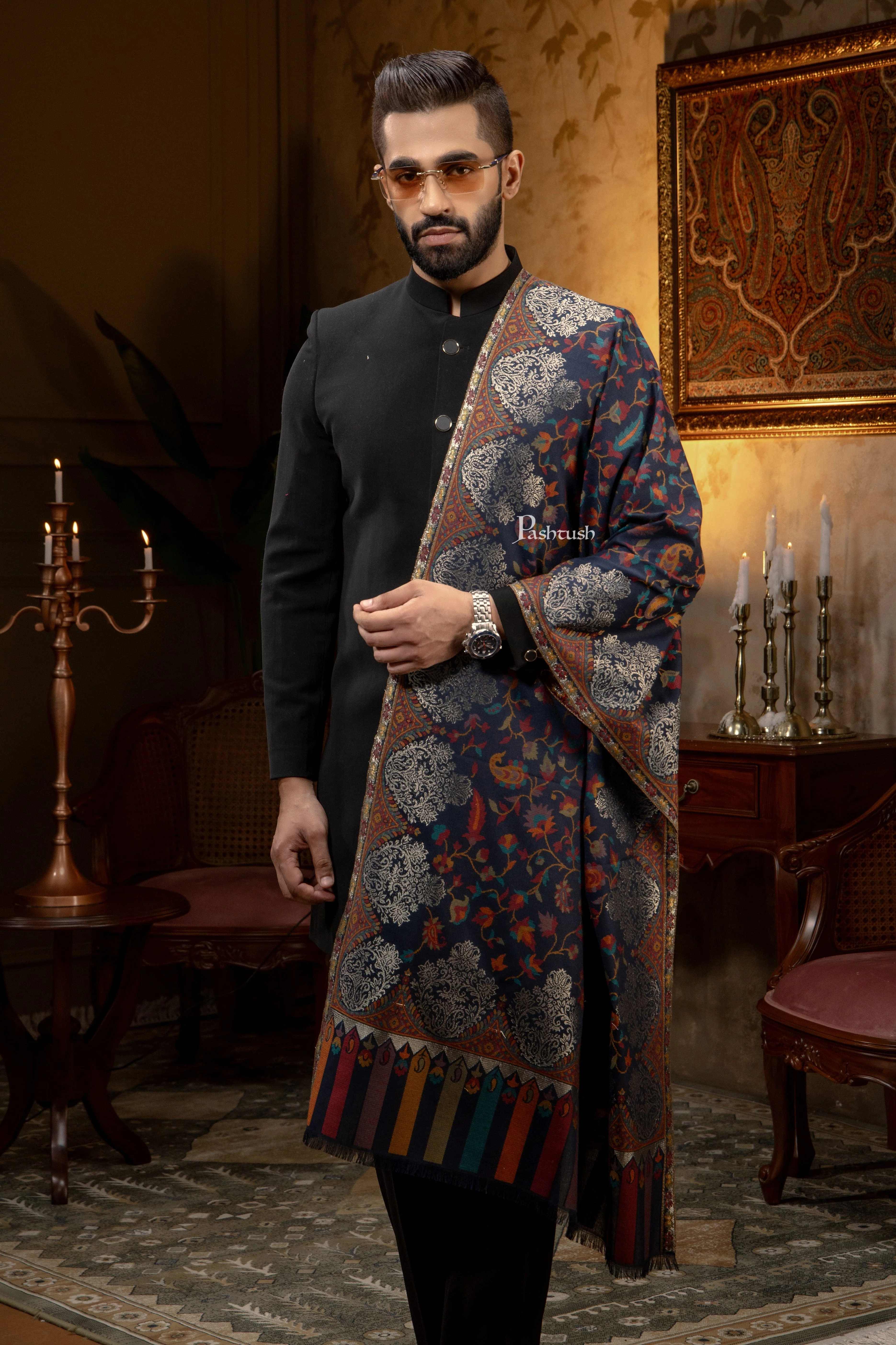 Pashtush Mens Faux Pashmina Stole, Twilight Design, Blue - Image 6