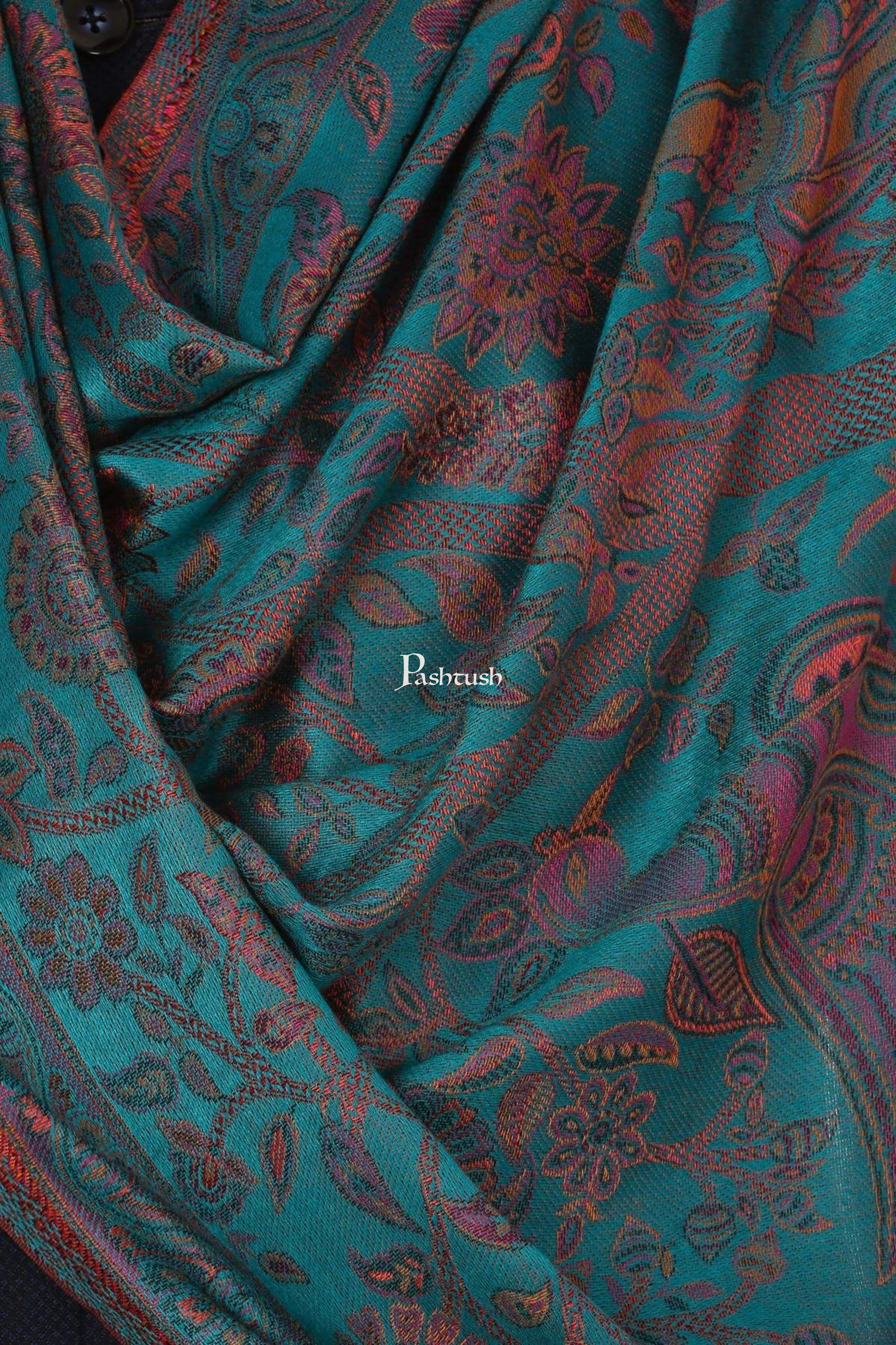 Pashtush Mens Fine Soft Ethnic Stole - Seagreen dark - Image 2