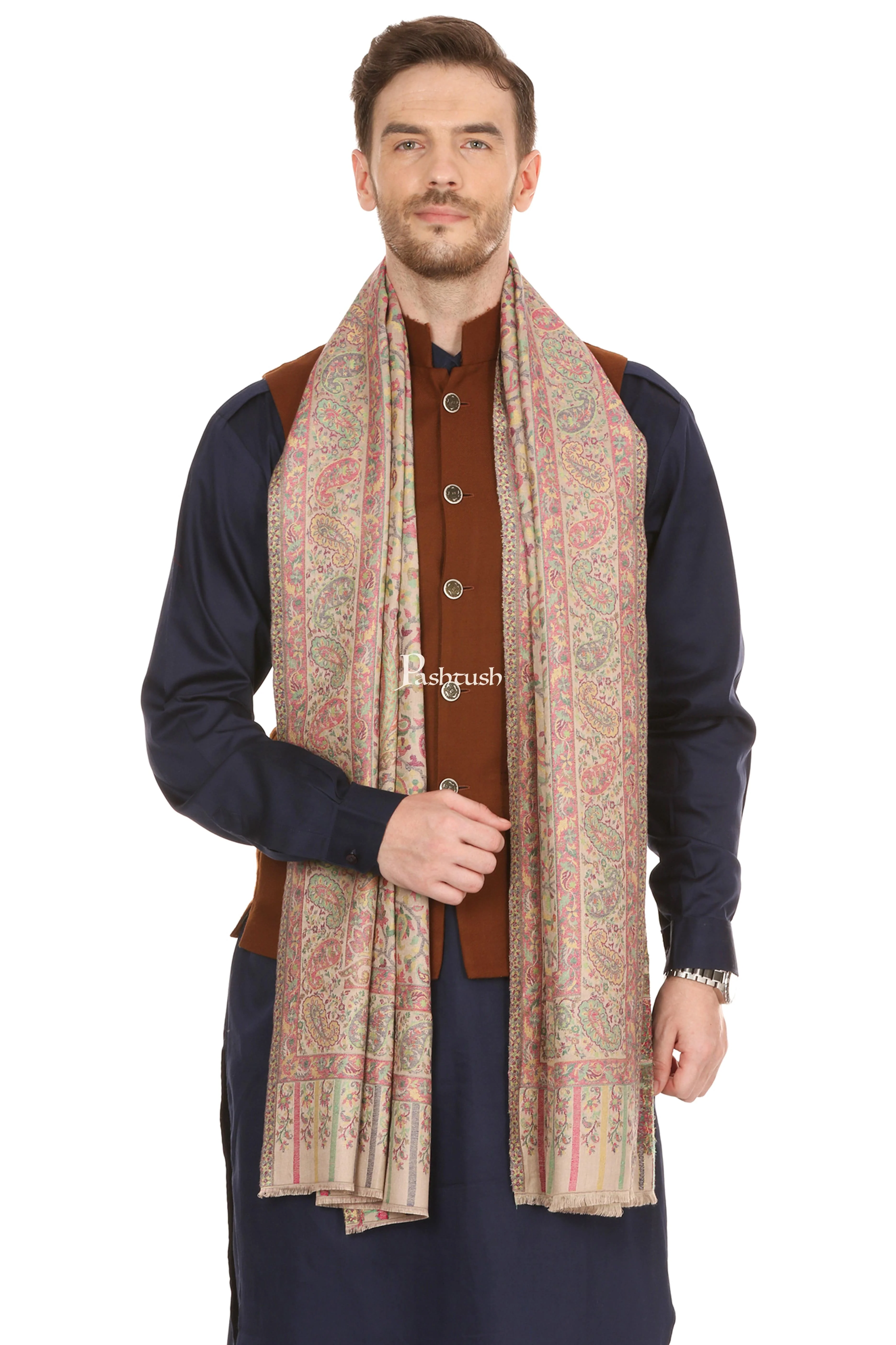 Pashtush Mens Fine Soft Ethnic Stole, Pastel Hues - Image 3
