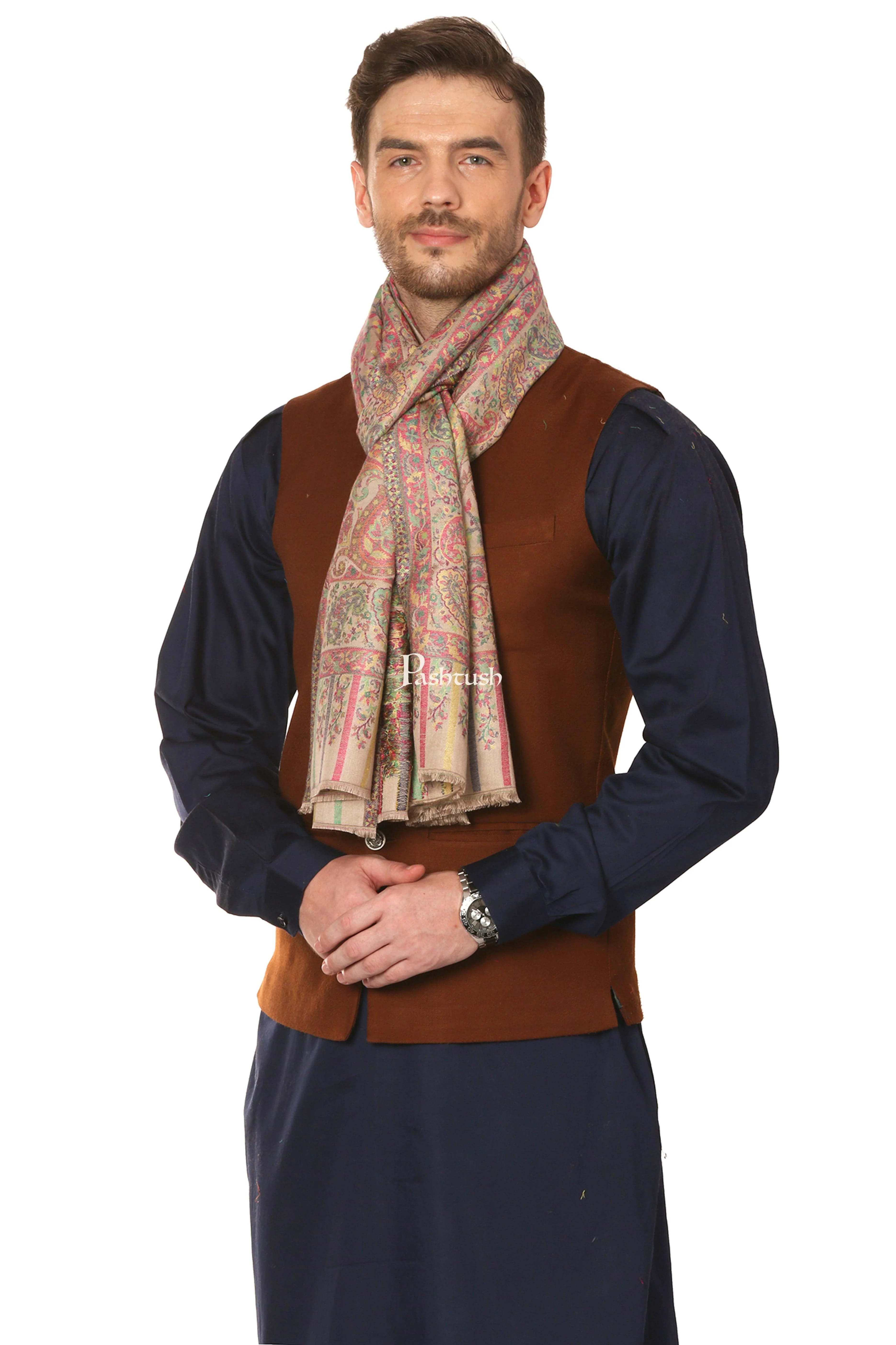 Pashtush Mens Fine Soft Ethnic Stole, Pastel Hues - Image 4