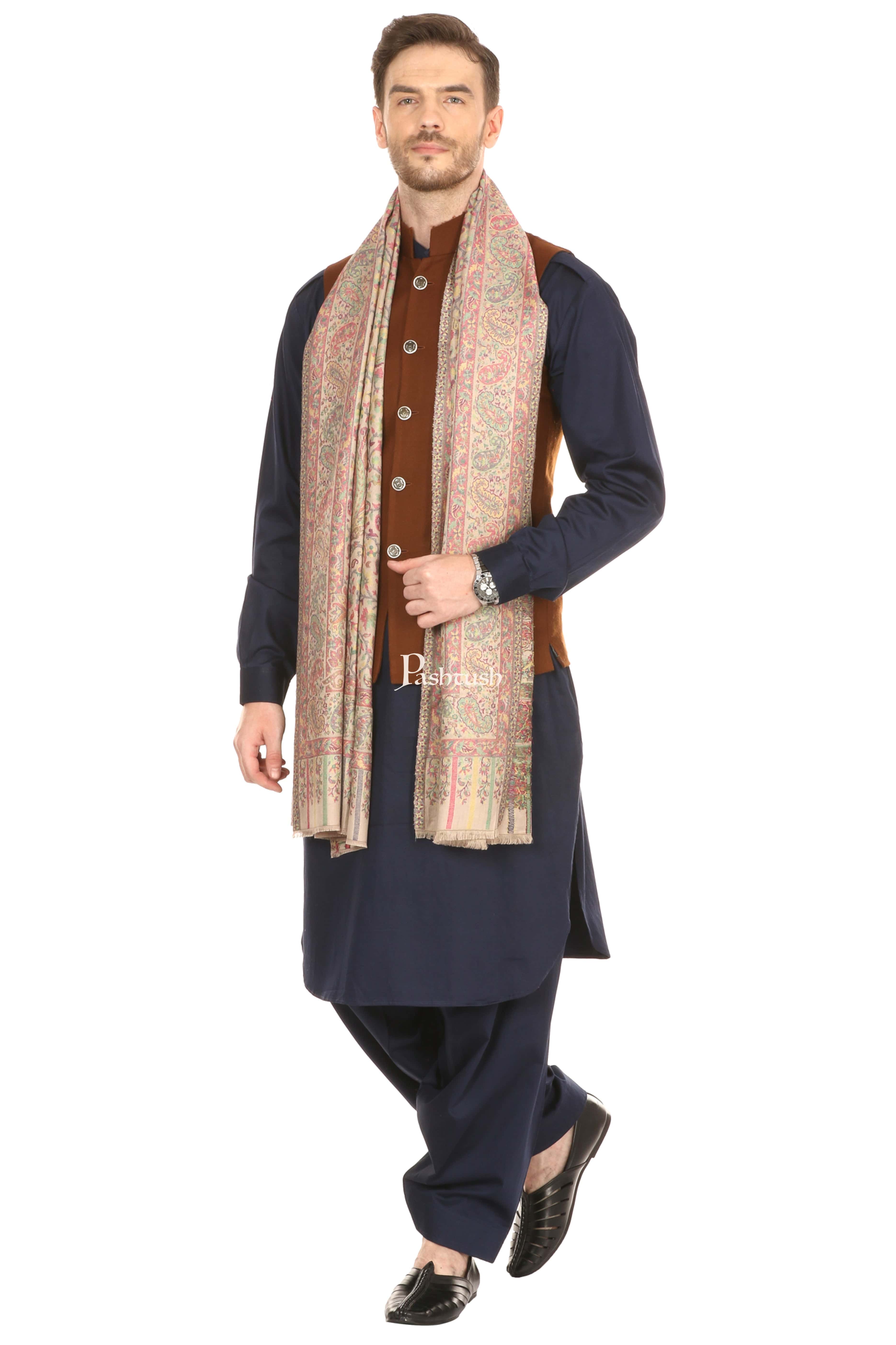 Pashtush Mens Fine Soft Ethnic Stole, Pastel Hues - Image 5