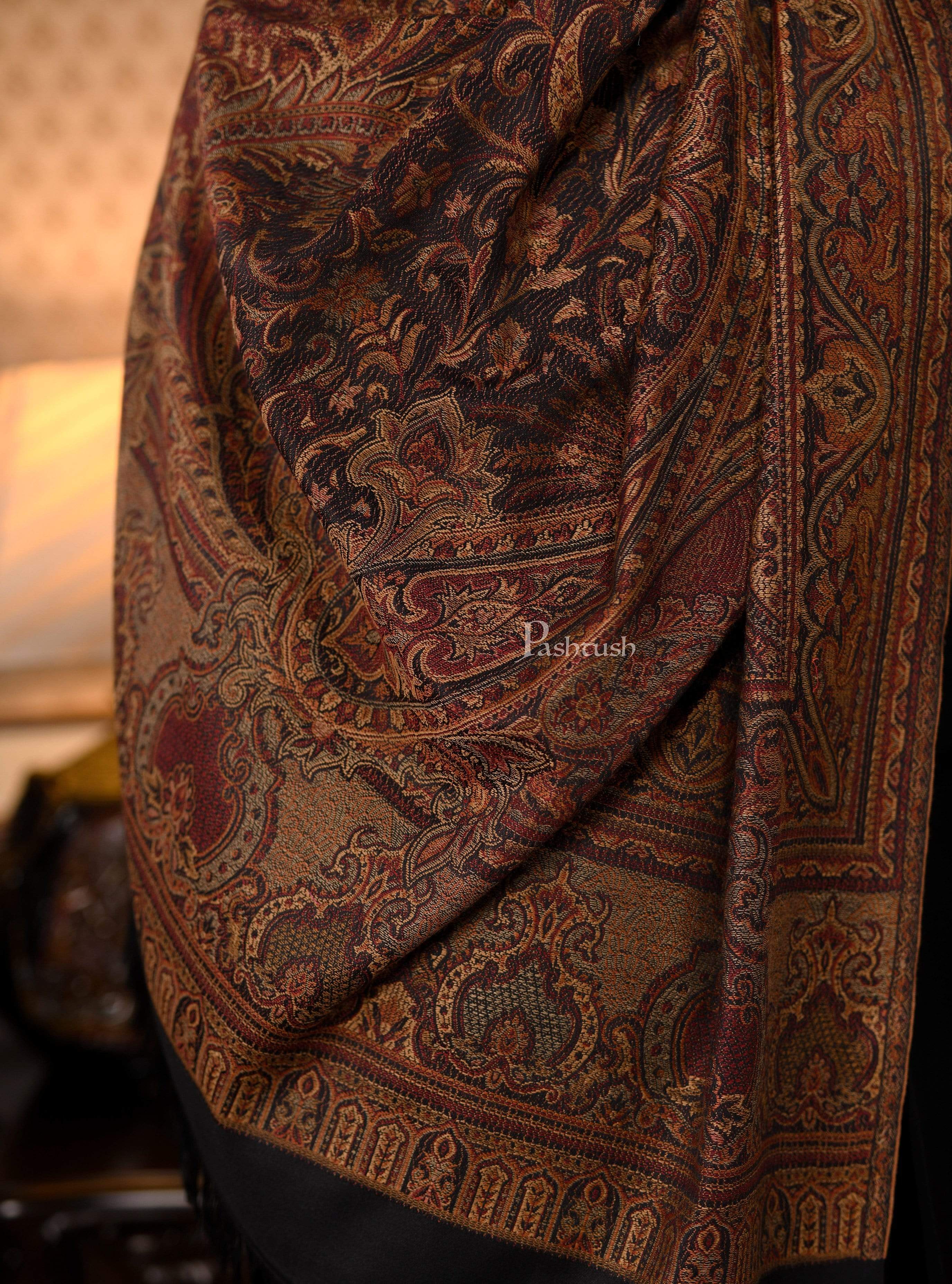 Pashtush Mens Jamawar Stole, Fine Soft Ethnic, Black - Image 4