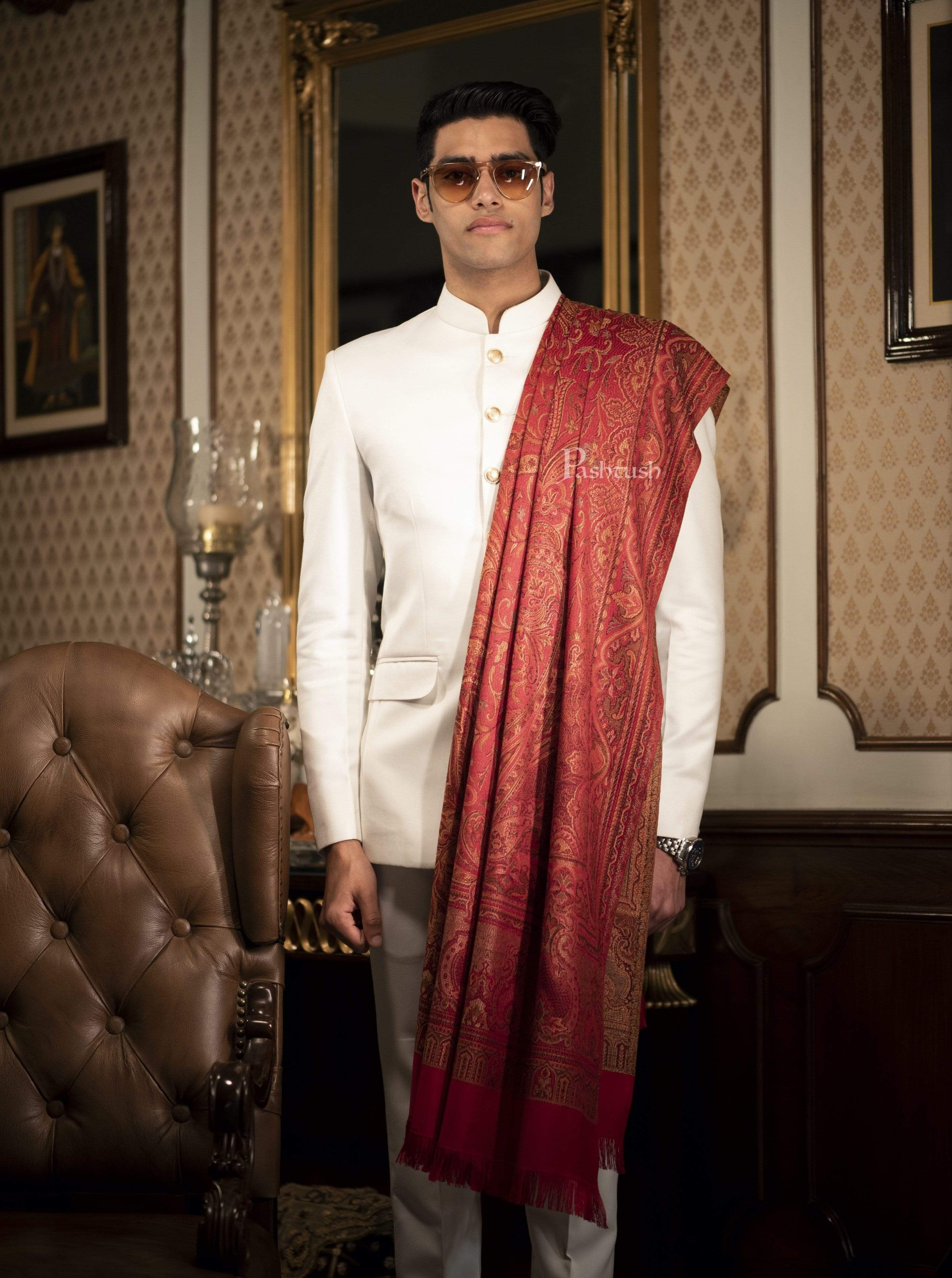 Pashtush Mens Fine Soft Ethnic Stole, Reversible