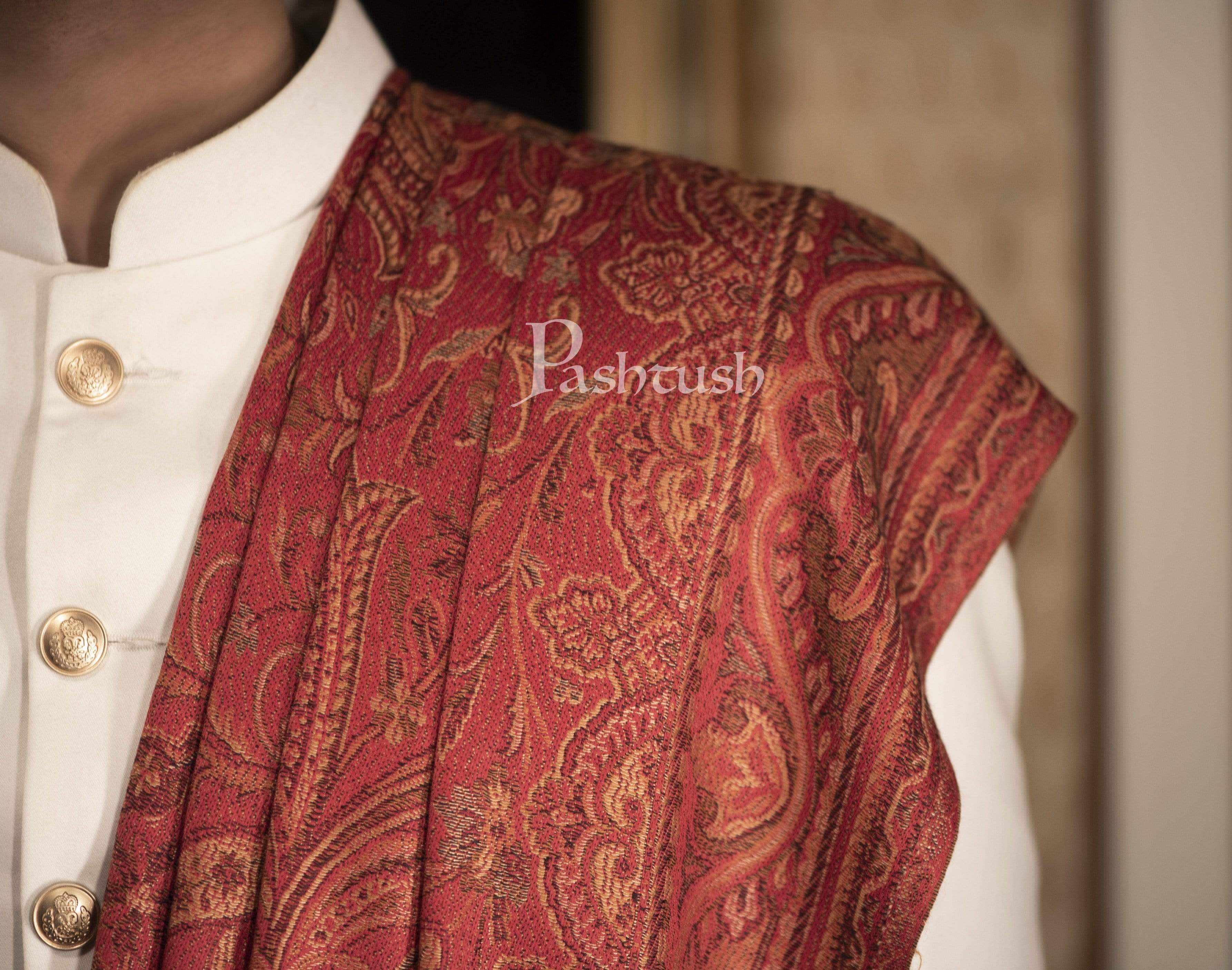 Pashtush Mens Fine Soft Ethnic Stole, Reversible - Image 4