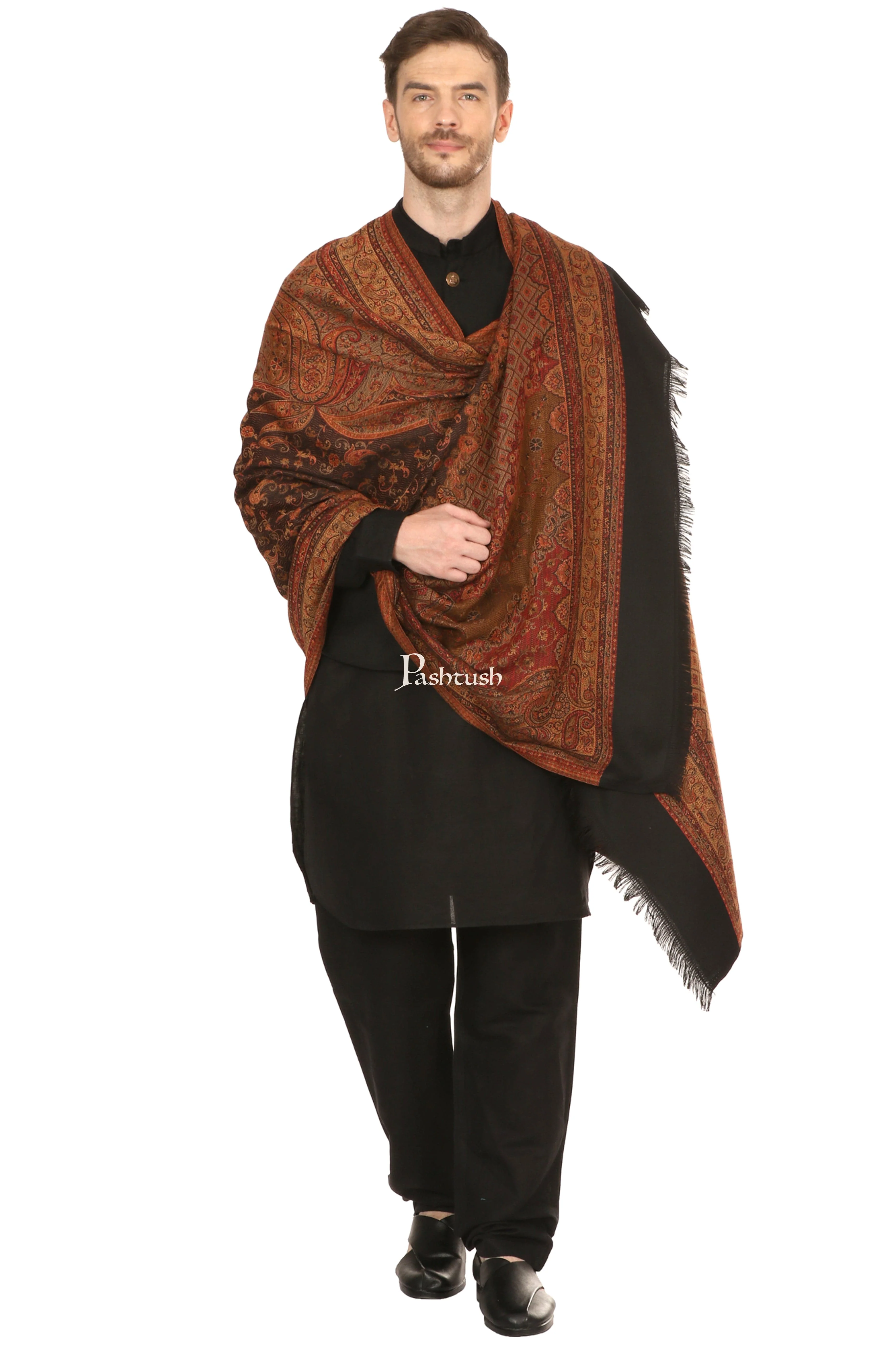 Pashtush Mens Fine Soft Ethnic Stole, Reversible - Image 10