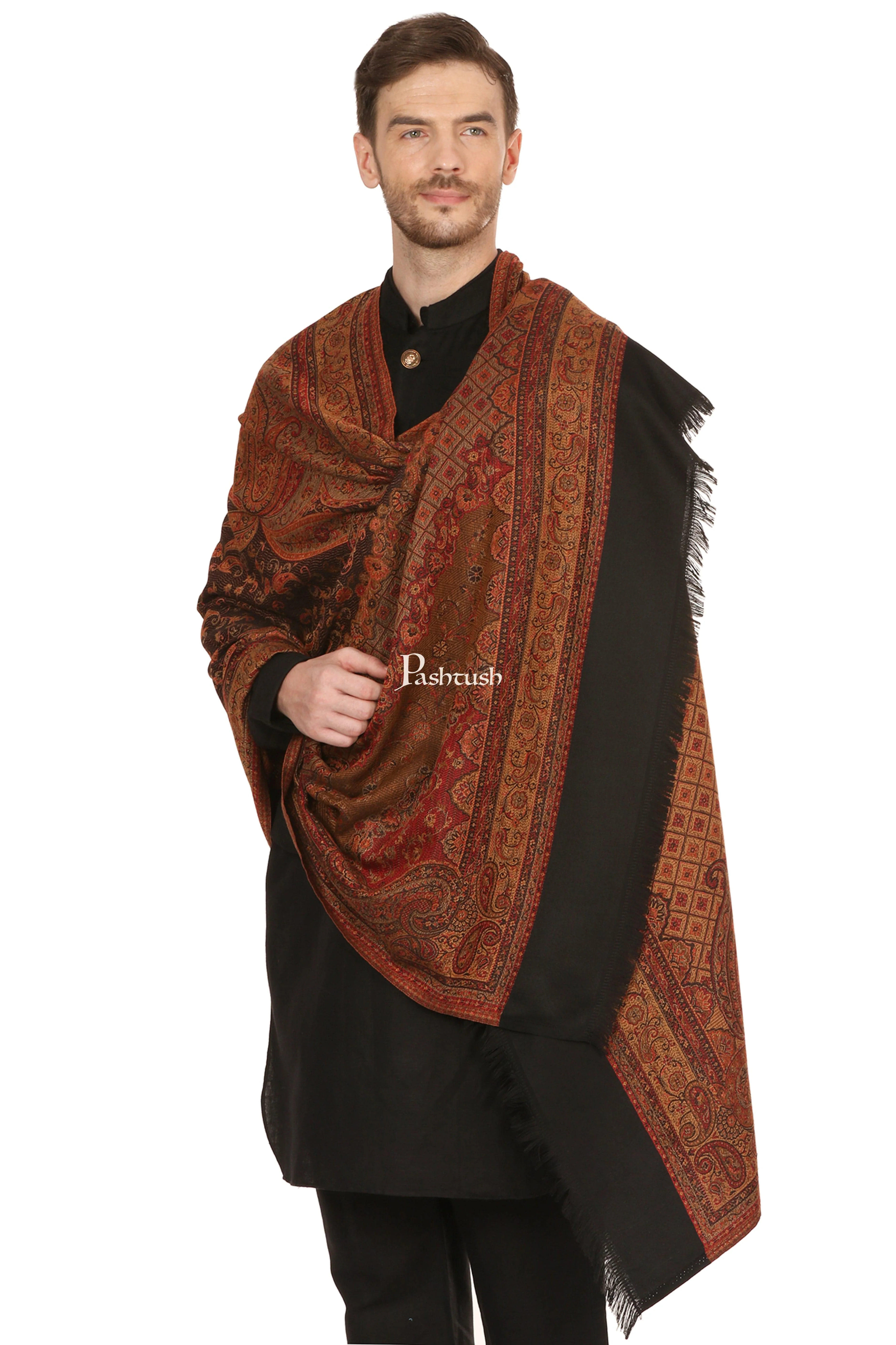 Pashtush Mens Fine Soft Ethnic Stole, Reversible - Image 5