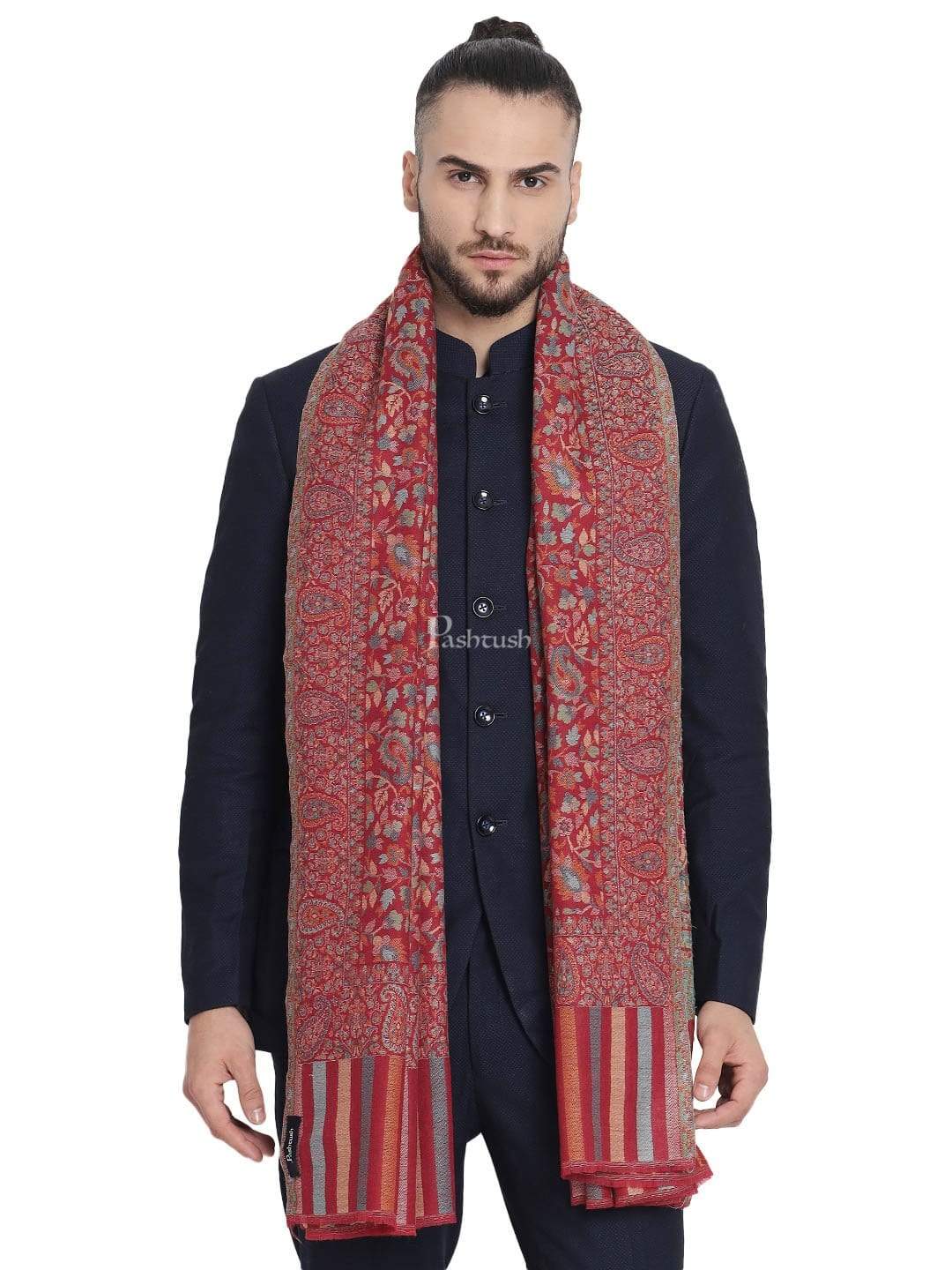 Pashtush Mens Fine Wool Ethnic Weave Stole, Soft And Warm - Image 4
