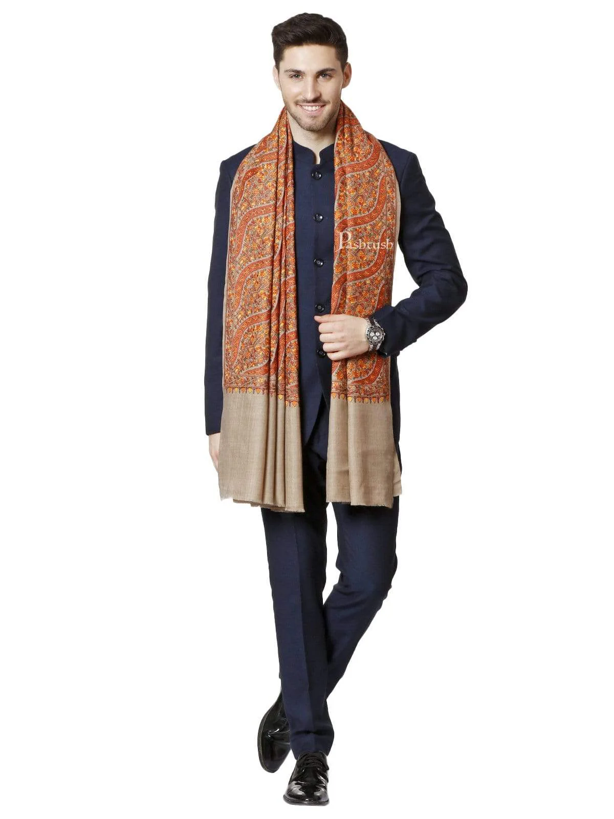 Pashtush Mens Fine Wool , Fineembroidery Stole