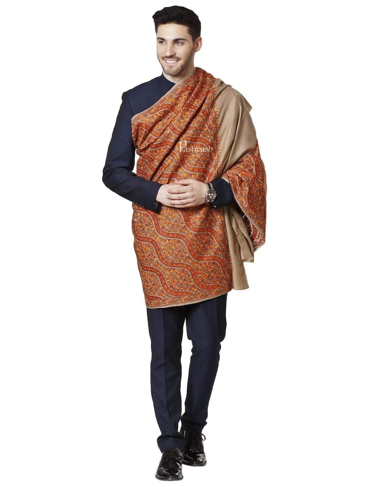 Pashtush Mens Fine Wool , Fineembroidery Stole - Image 3