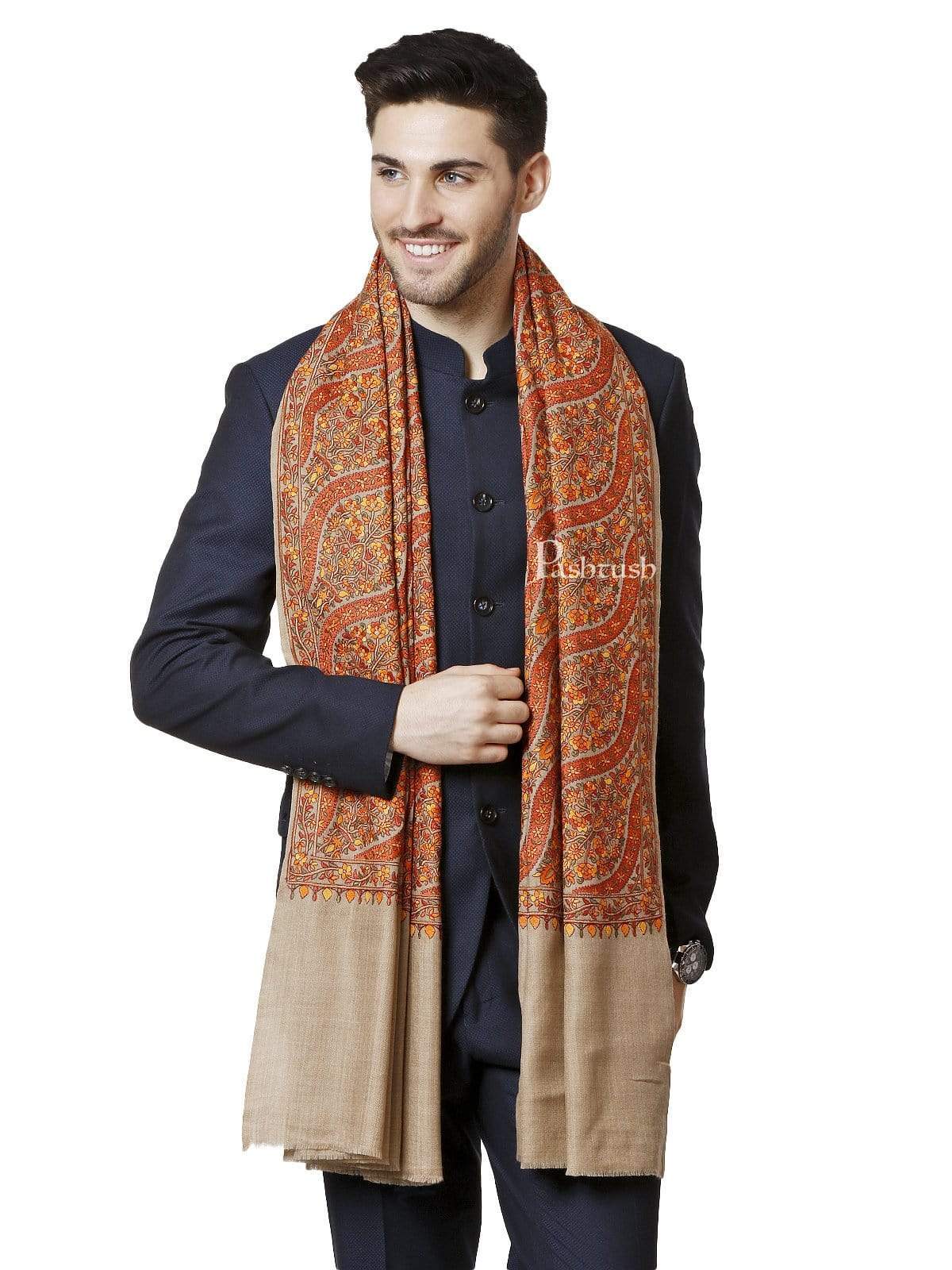 Pashtush Mens Fine Wool , Fineembroidery Stole - Image 4