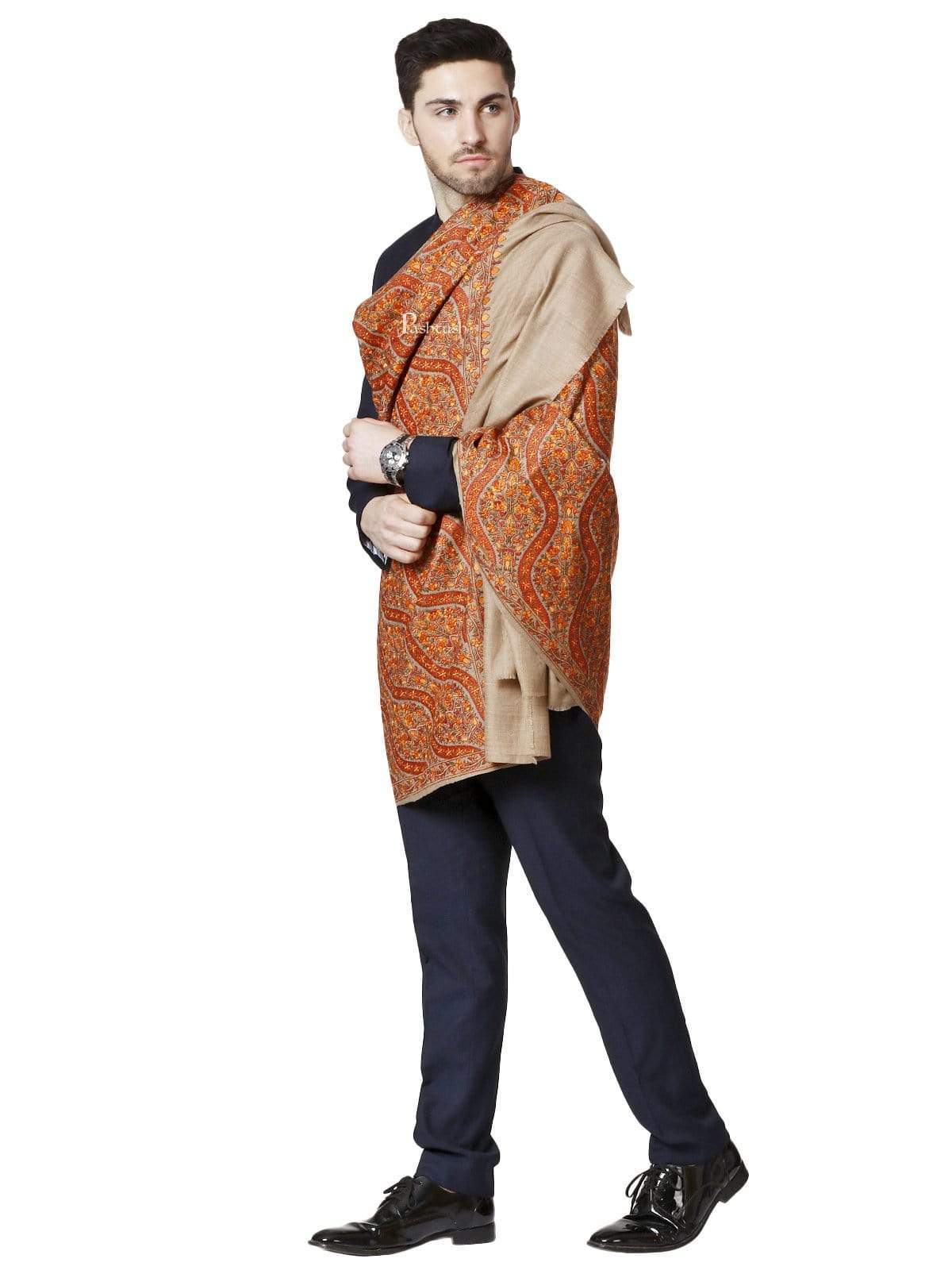 Pashtush Mens Fine Wool , Fineembroidery Stole - Image 5