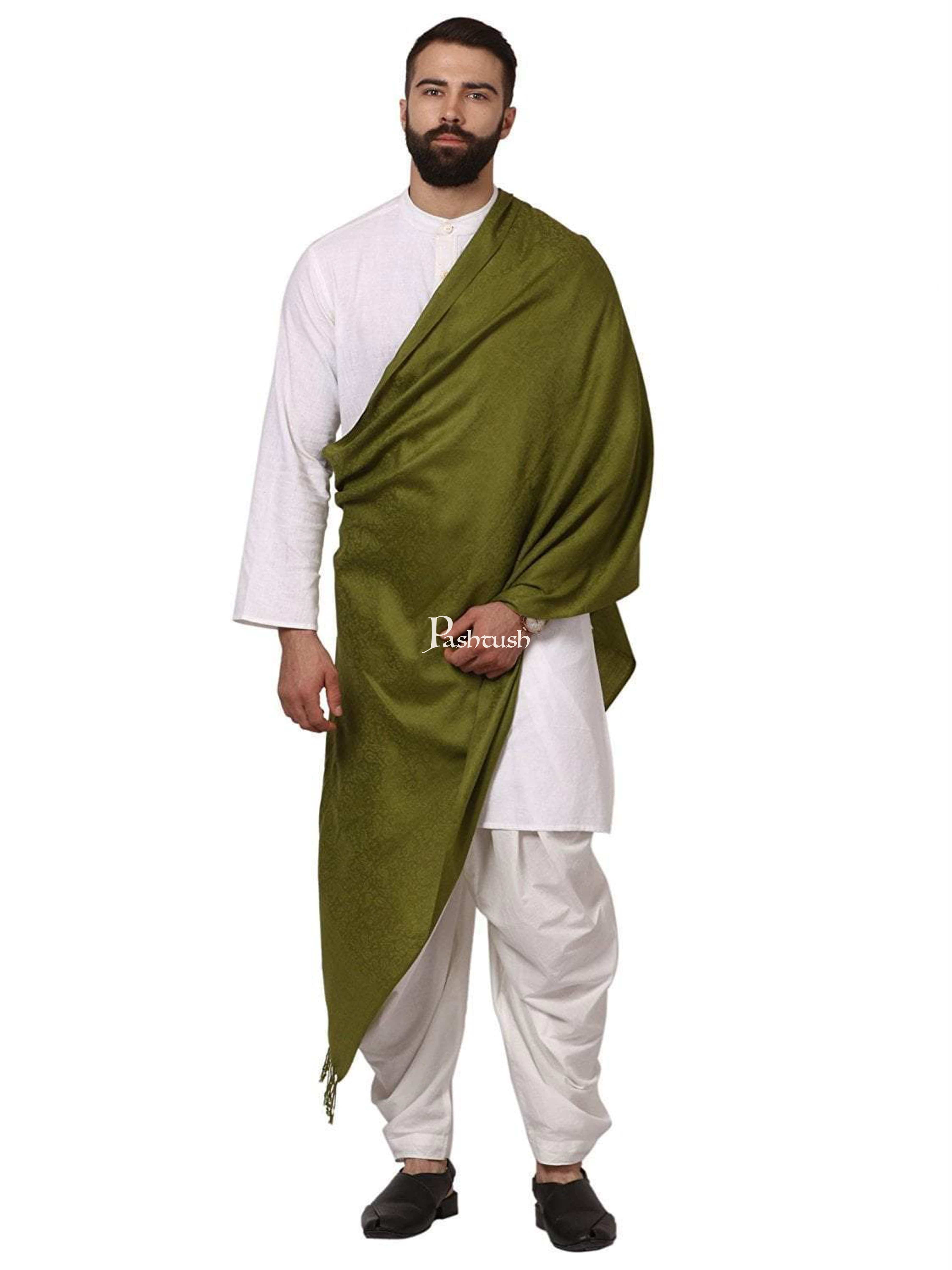 Pashtush Mens Fine Wool Jacquard Muffler, Emerald Green - Image 3