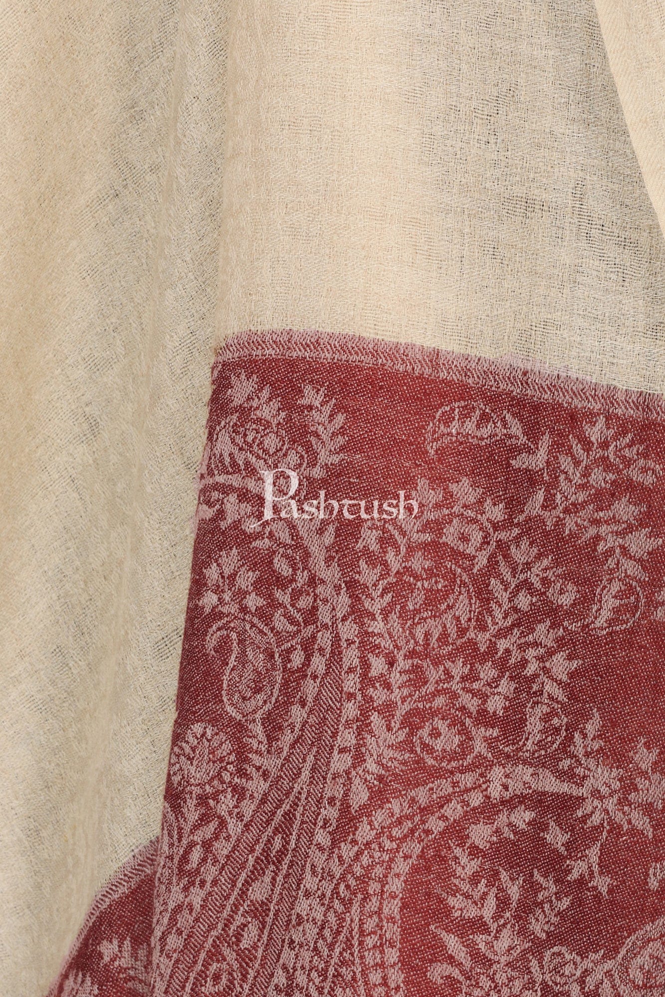 Pashtush Mens Fine Wool Jacquard Stole, Beige - Image 2