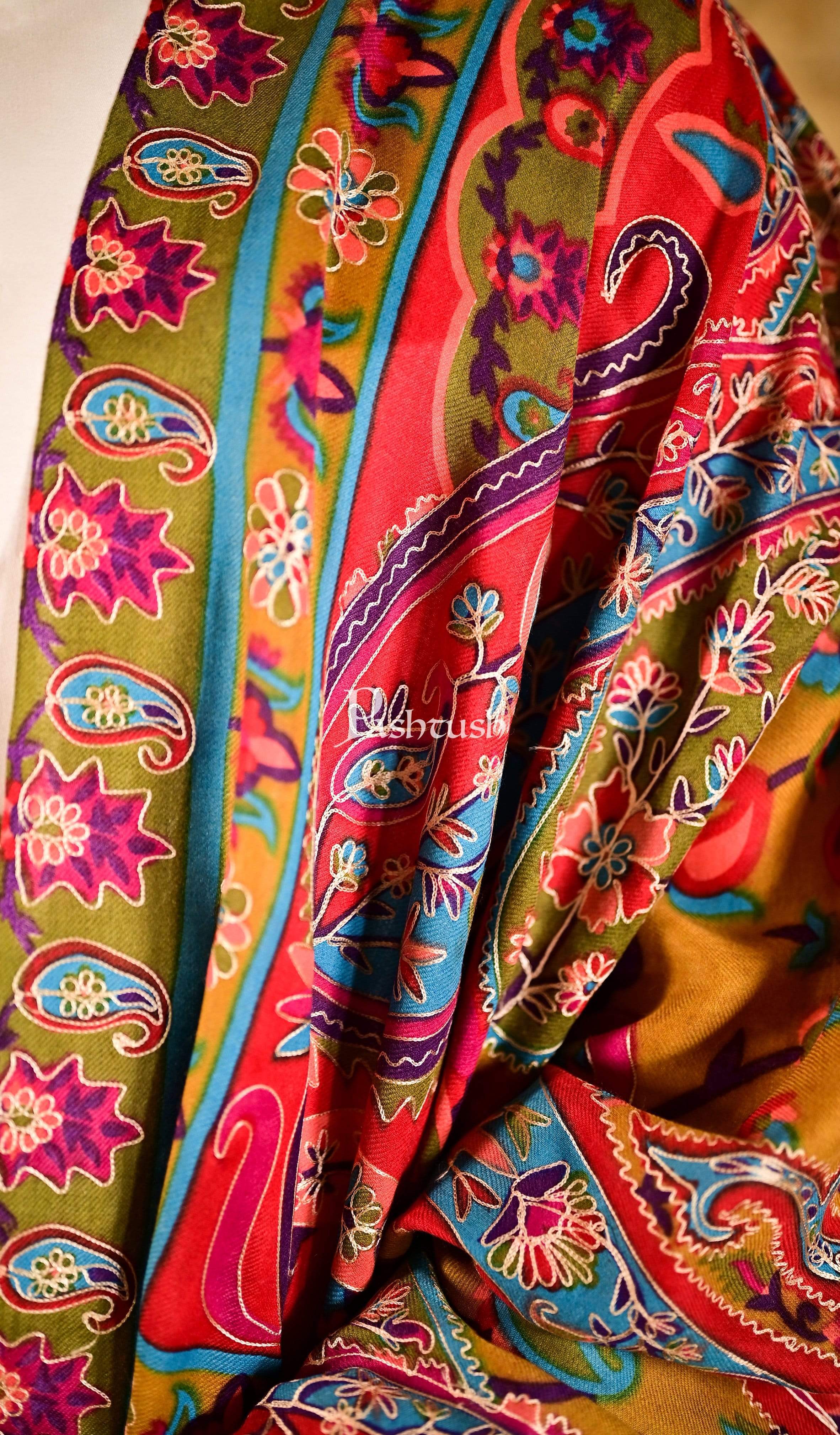 Pashtush Mens Fine Wool, Kalamkari Printed Shawl, Multicoloured - Image 2